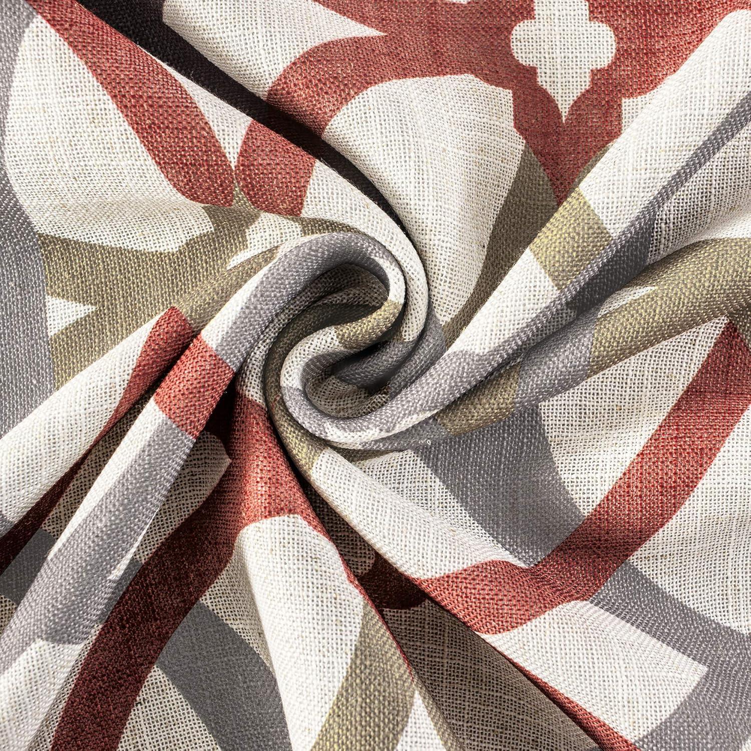 imageDriftAway Alexander Linen Blend Thermal Blackout Grommet Lined Window Curtains Linen Curtains Spiral Geo Trellis Pattern 2 Panels Each Size 52 Inch by 84 Inch Red