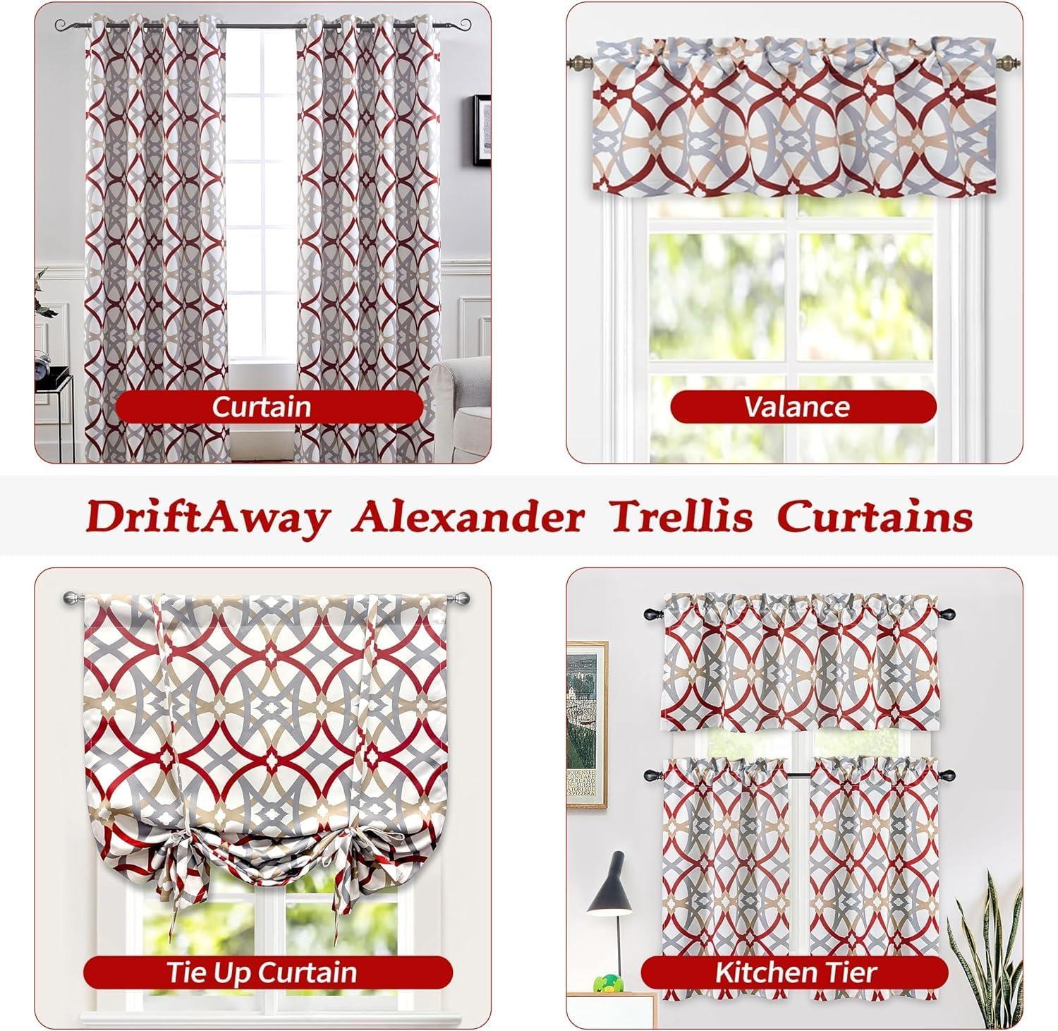 imageDriftAway Alexander Linen Blend Thermal Blackout Grommet Lined Window Curtains Linen Curtains Spiral Geo Trellis Pattern 2 Panels Each Size 52 Inch by 84 Inch Red