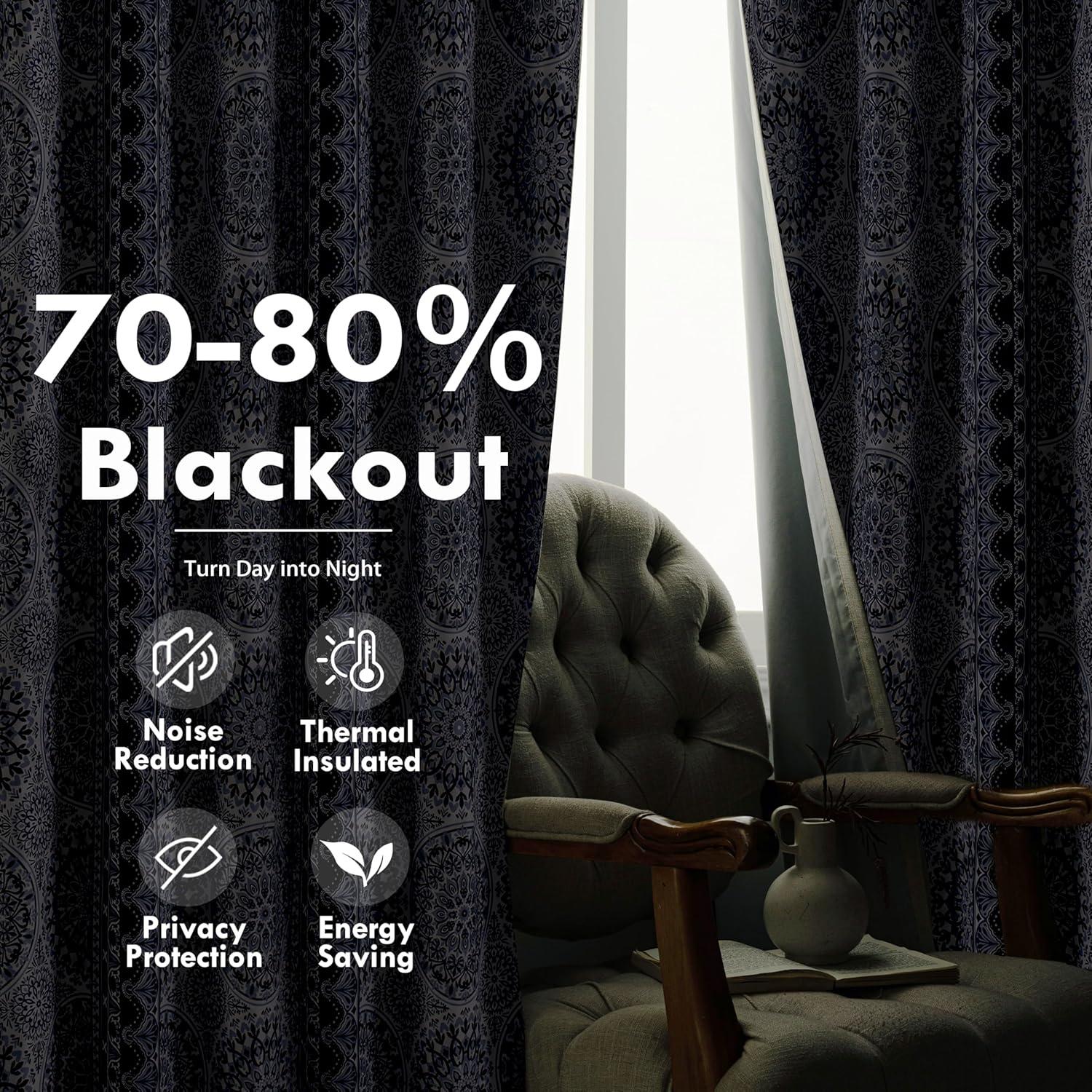 imageDriftAway Curtains for Bedroom Room Darkening Curtain 84 Inch Medallion Drapes for Living Room Damask Pattern Thermal Window Treatments Grommet 2 PanelsDelfinanavy