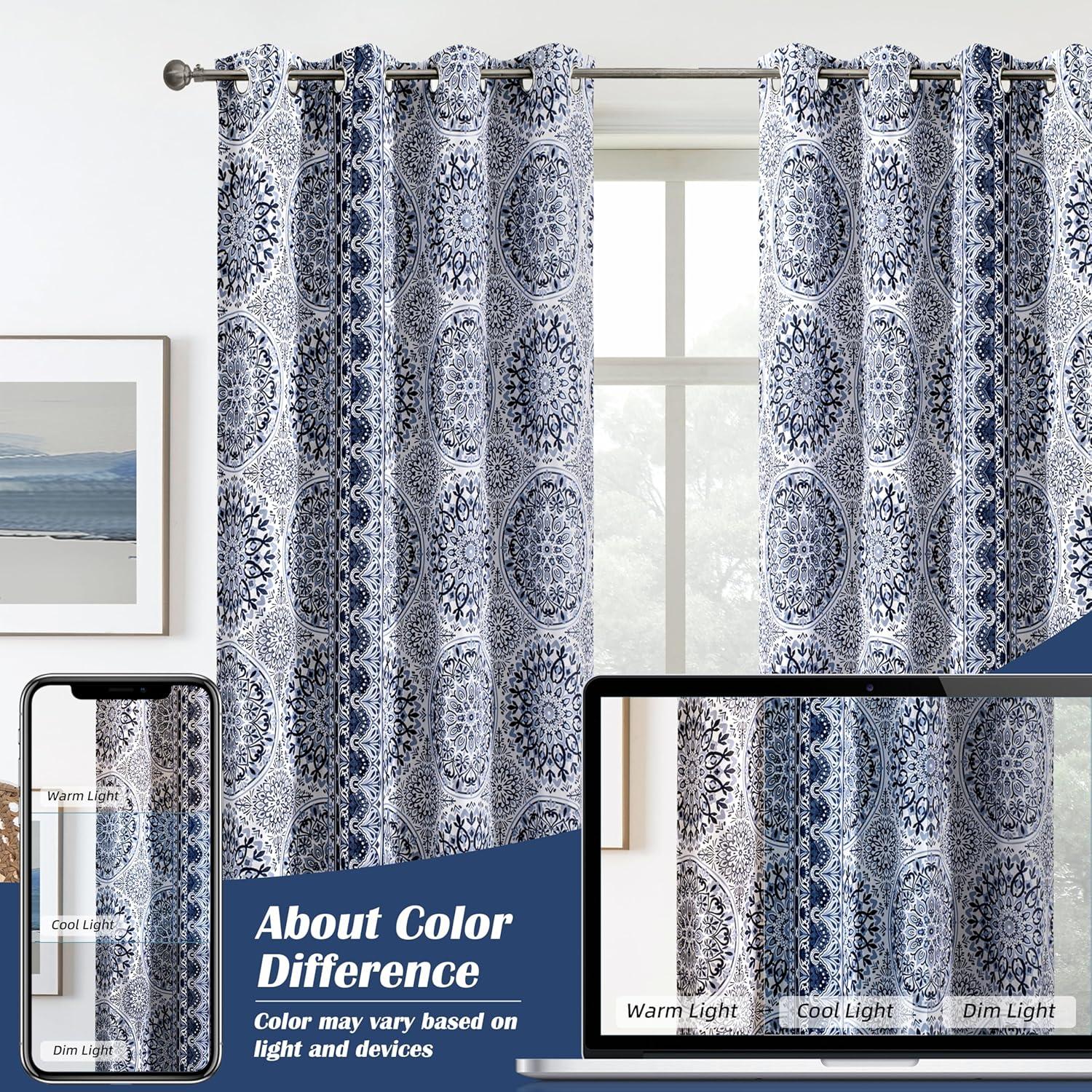 imageDriftAway Curtains for Bedroom Room Darkening Curtain 84 Inch Medallion Drapes for Living Room Damask Pattern Thermal Window Treatments Grommet 2 PanelsDelfinanavy