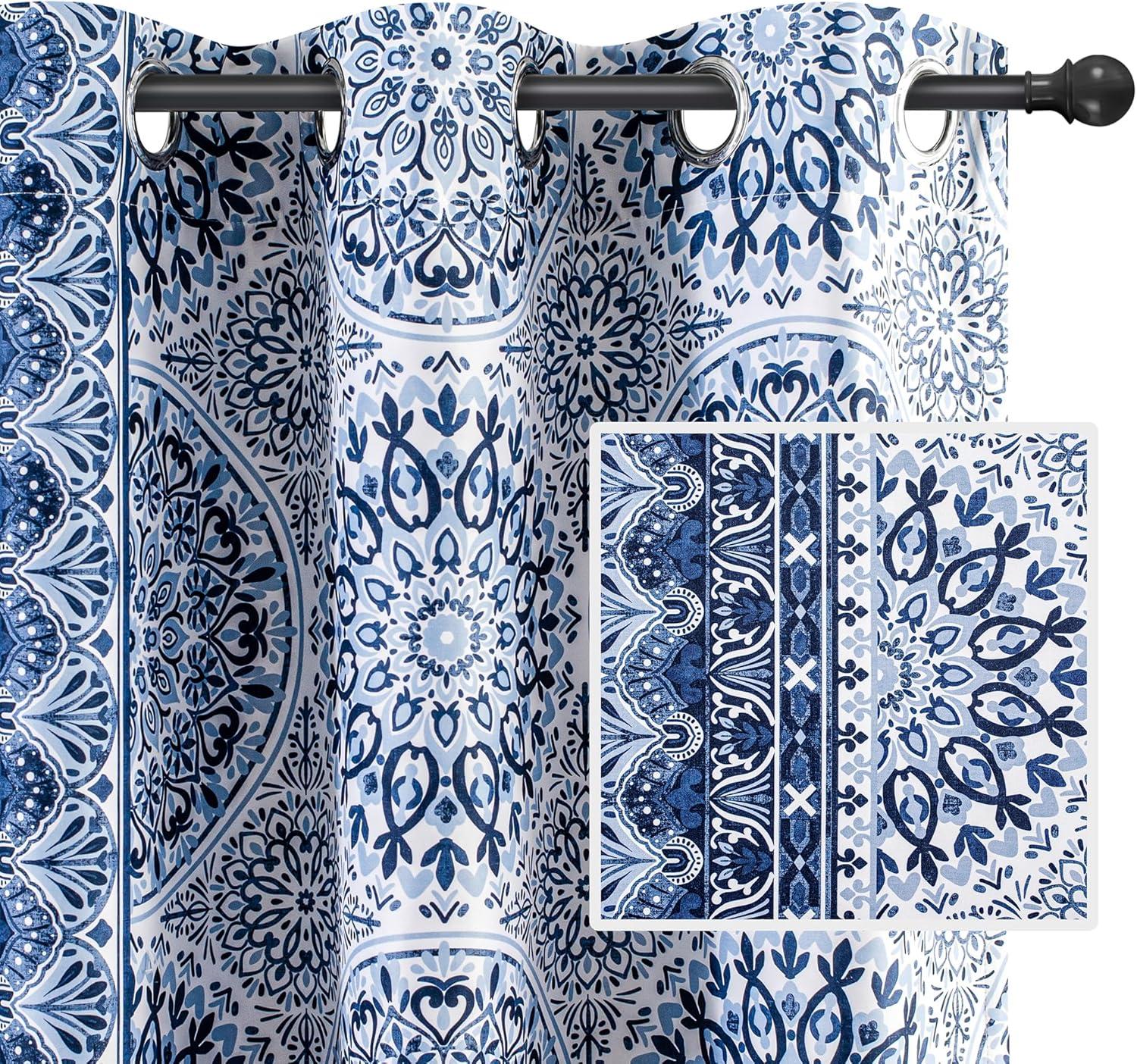 imageDriftAway Curtains for Bedroom Room Darkening Curtain 84 Inch Medallion Drapes for Living Room Damask Pattern Thermal Window Treatments Grommet 2 PanelsDelfinanavy