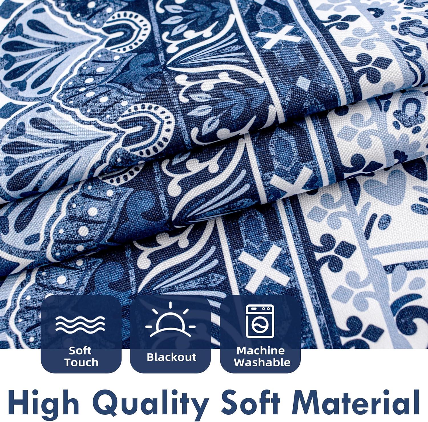 imageDriftAway Curtains for Bedroom Room Darkening Curtain 84 Inch Medallion Drapes for Living Room Damask Pattern Thermal Window Treatments Grommet 2 PanelsDelfinanavy