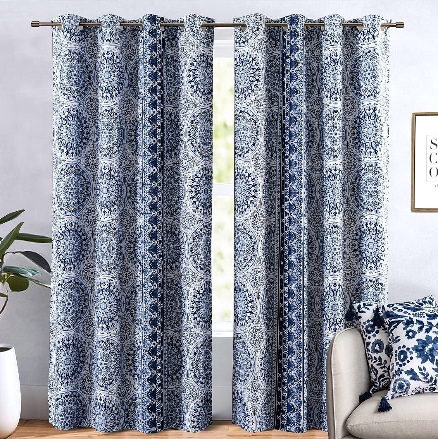 imageDriftAway Curtains for Bedroom Room Darkening Curtain 84 Inch Medallion Drapes for Living Room Damask Pattern Thermal Window Treatments Grommet 2 PanelsDelfinanavy