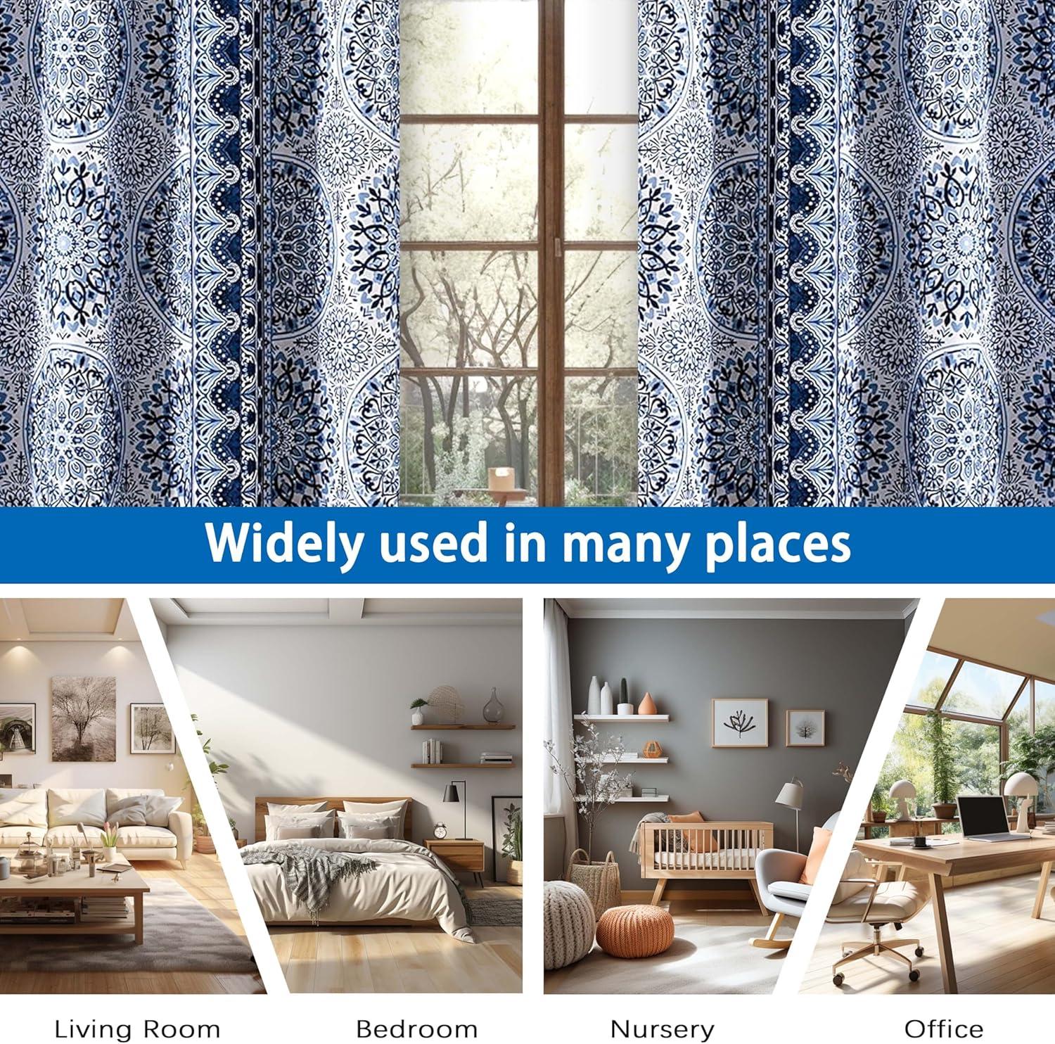 imageDriftAway Curtains for Bedroom Room Darkening Curtain 84 Inch Medallion Drapes for Living Room Damask Pattern Thermal Window Treatments Grommet 2 PanelsDelfinanavy