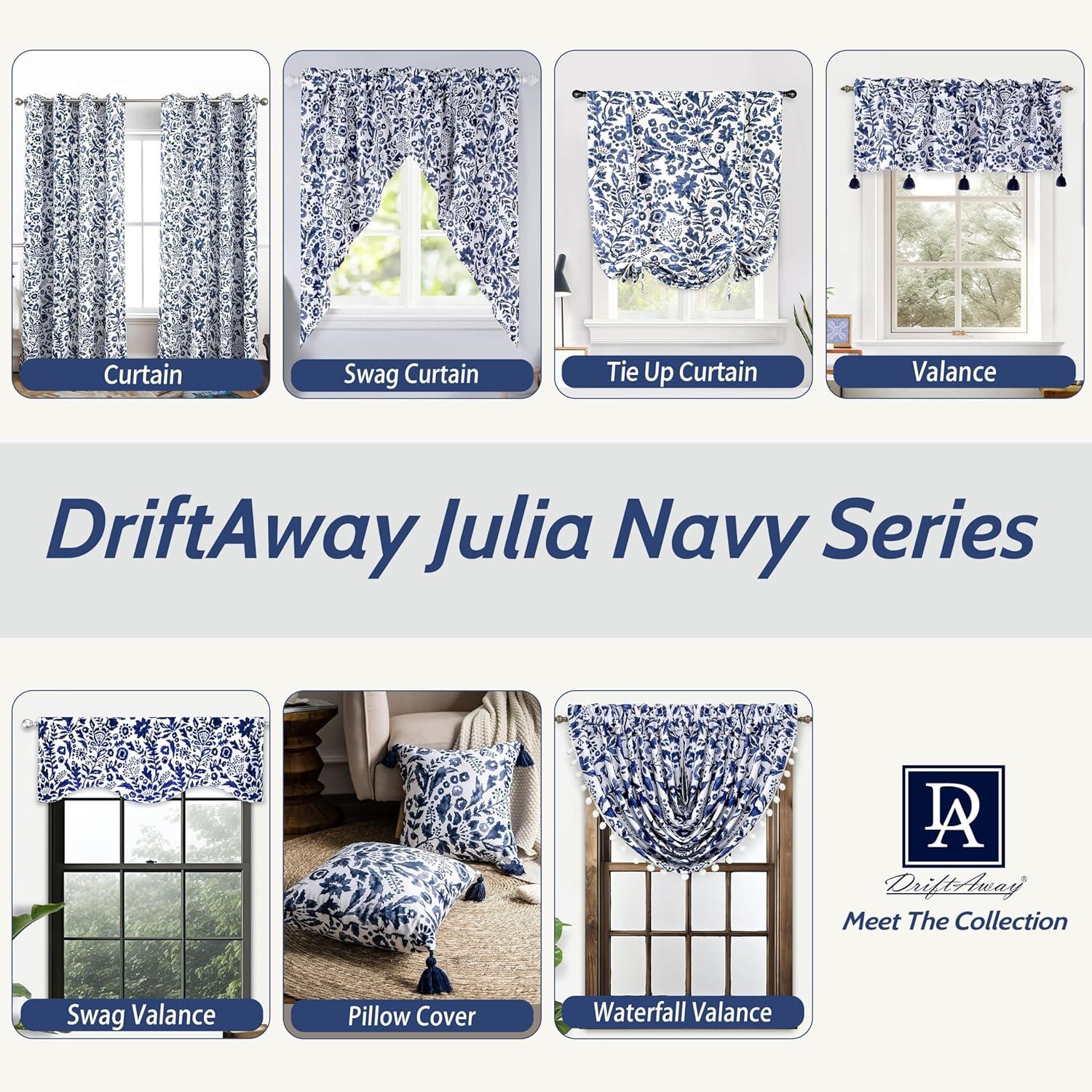 imageDriftAway Julia Lined Valance Double Layer Thermal Insulated Room Darkening Blackout Valances 3 Inch Rod Pocket Window Valance for Bathroom Living Room 52 Inch by 14 Inch NavyNavy S Shpe