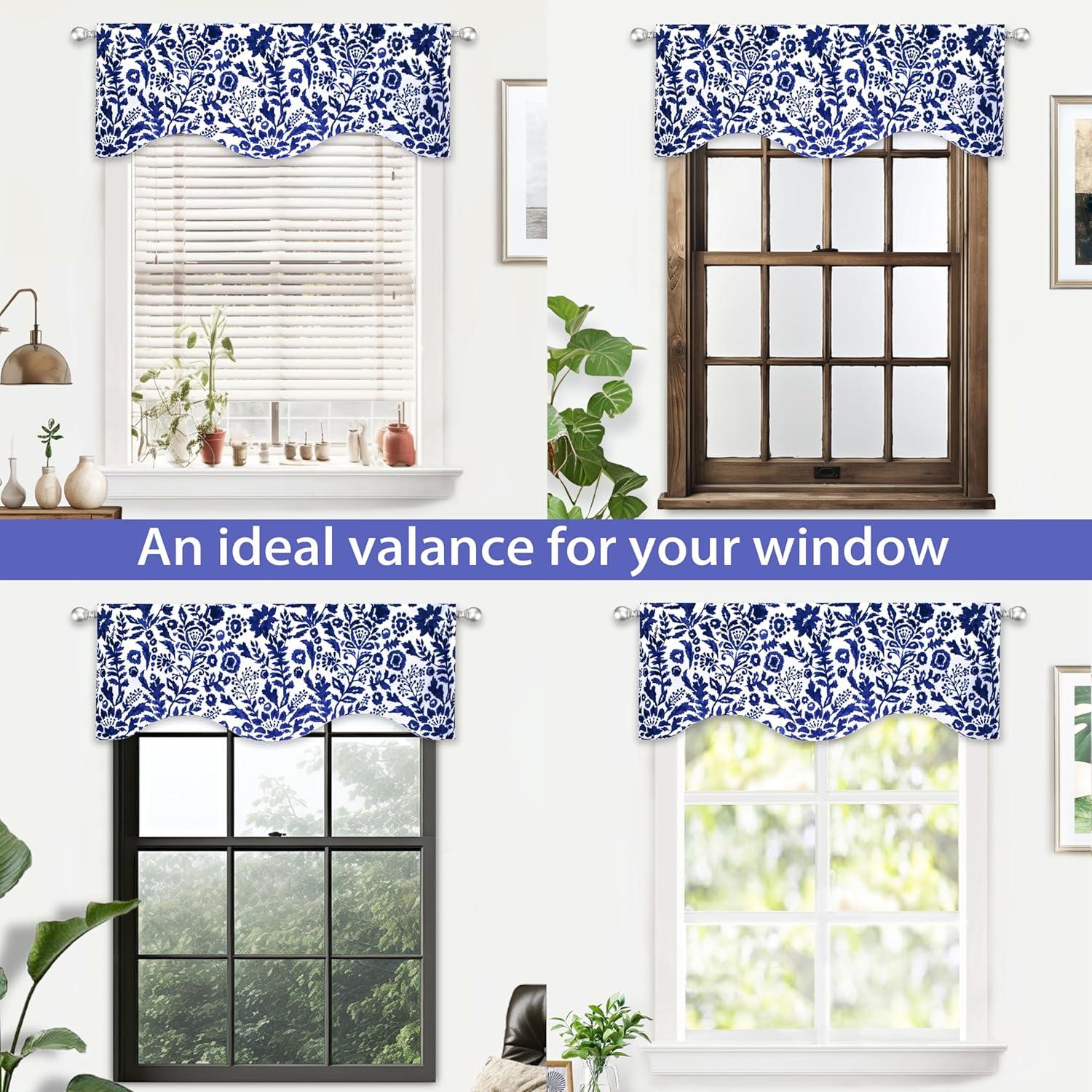 imageDriftAway Julia Lined Valance Double Layer Thermal Insulated Room Darkening Blackout Valances 3 Inch Rod Pocket Window Valance for Bathroom Living Room 52 Inch by 14 Inch NavyNavy S Shpe