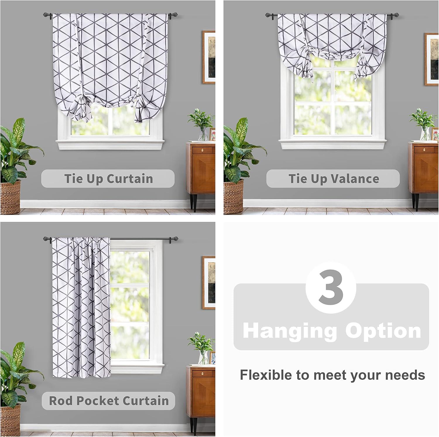 imageDriftAway Julia Watercolor Blooming Flower Floral Tie Up Curtain Thermal Insulated Blackout Window Adjustable Balloon Curtain Shade for Small Window Rod Pocket Single 45 Inch by 63 Inch NavyRaymond Gray