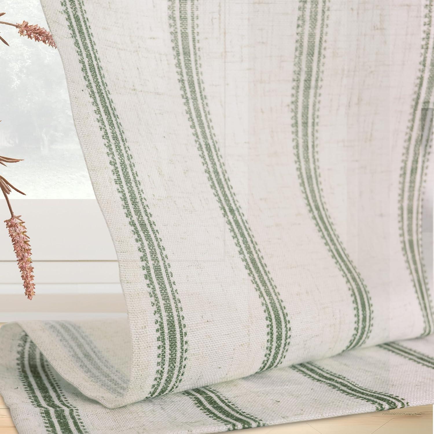 imageDriftAway Kitchen Tier Curtains Striped Linen Short Pinstripe Cafe Curtains 36 Inch Length for Living Room Bathroom Chris Farmhouse Rustic Rod Pocket 2 Panels Loden GreenFarmhouse Loden Green