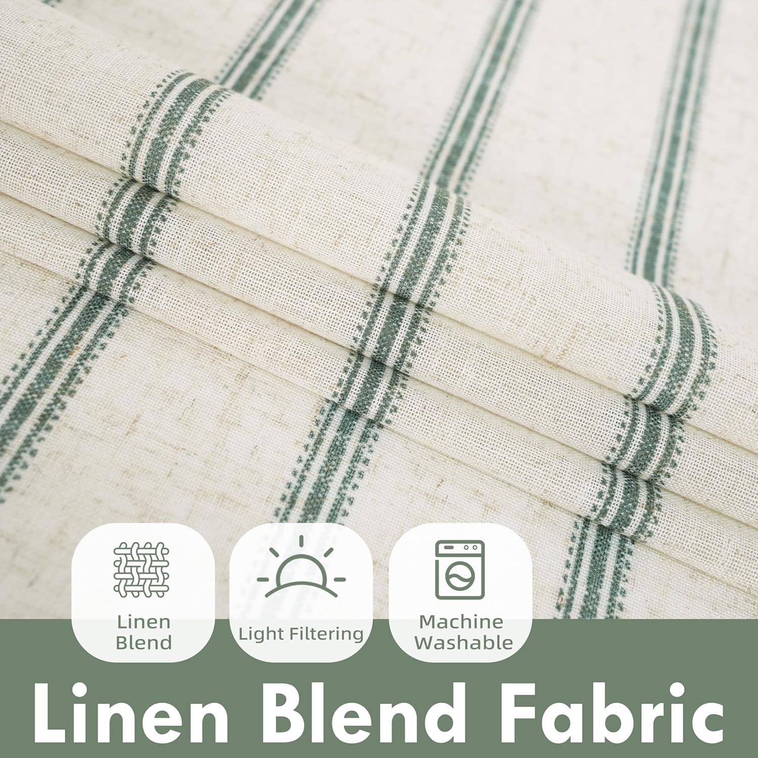 imageDriftAway Kitchen Tier Curtains Striped Linen Short Pinstripe Cafe Curtains 36 Inch Length for Living Room Bathroom Chris Farmhouse Rustic Rod Pocket 2 Panels Loden GreenFarmhouse Loden Green