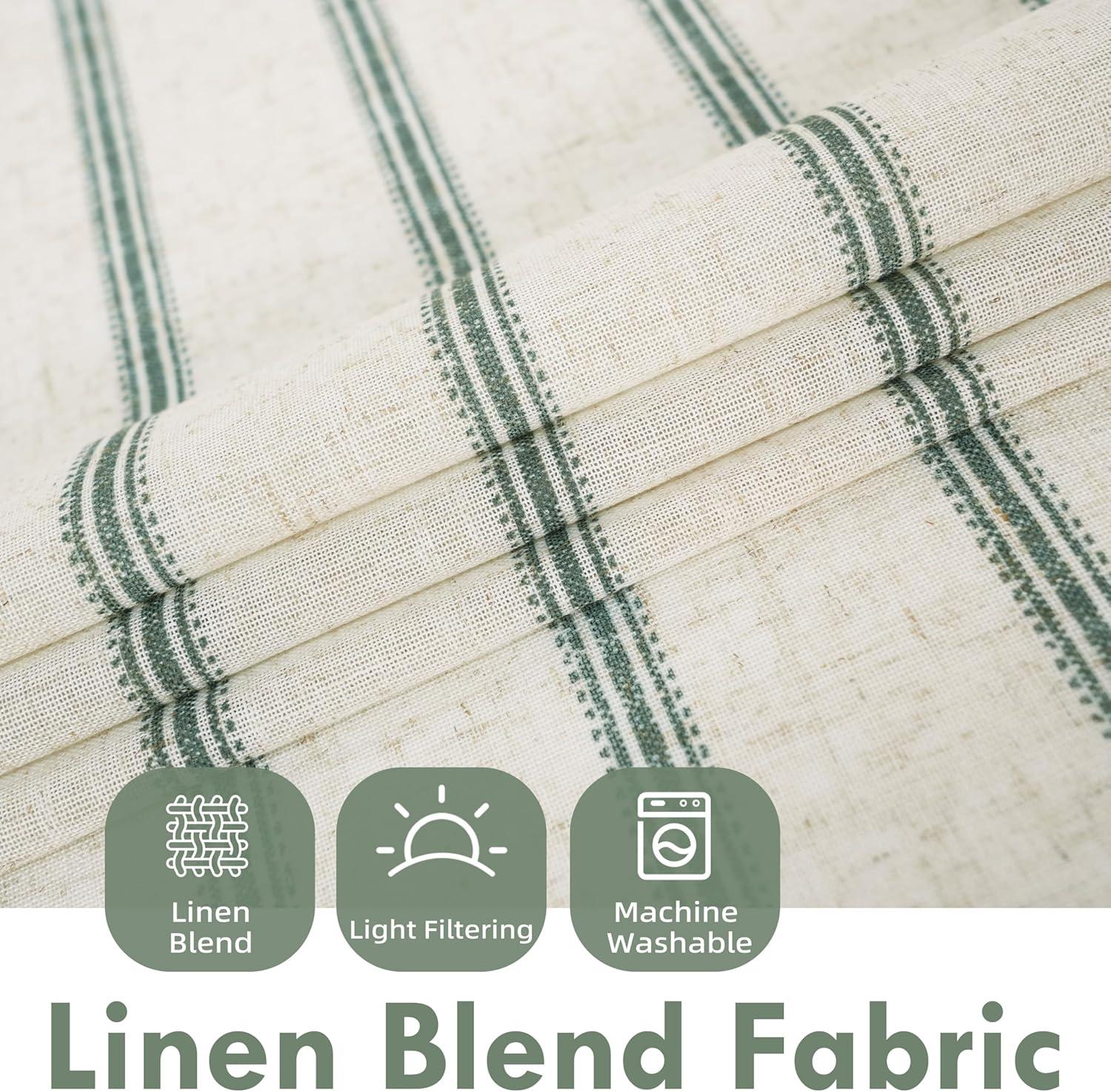 imageDriftAway Kitchen Tier Curtains Striped Linen Short Pinstripe Cafe Curtains 36 Inch Length for Living Room Bathroom Chris Farmhouse Rustic Rod Pocket 2 Panels Loden GreenFarmhouse Loden Green