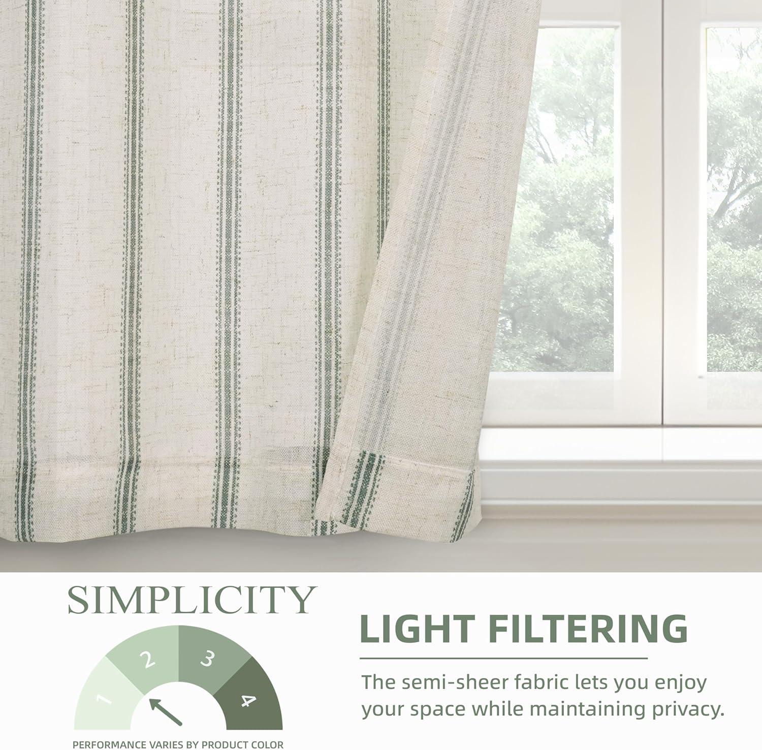 imageDriftAway Kitchen Tier Curtains Striped Linen Short Pinstripe Cafe Curtains 36 Inch Length for Living Room Bathroom Chris Farmhouse Rustic Rod Pocket 2 Panels Loden GreenFarmhouse Loden Green