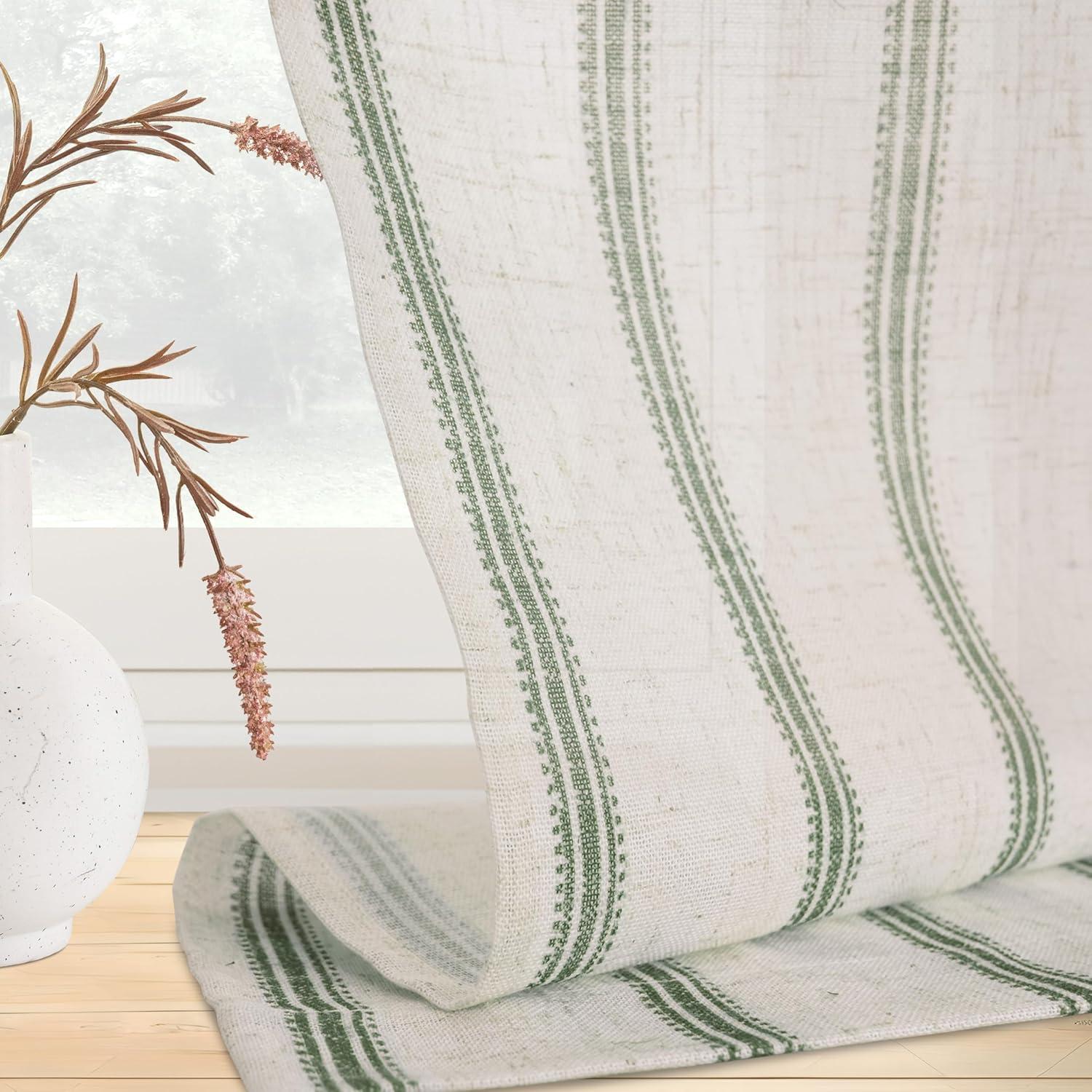 imageDriftAway Kitchen Tier Curtains Striped Linen Short Pinstripe Cafe Curtains 36 Inch Length for Living Room Bathroom Chris Farmhouse Rustic Rod Pocket 2 Panels Loden GreenFarmhouse Loden Green