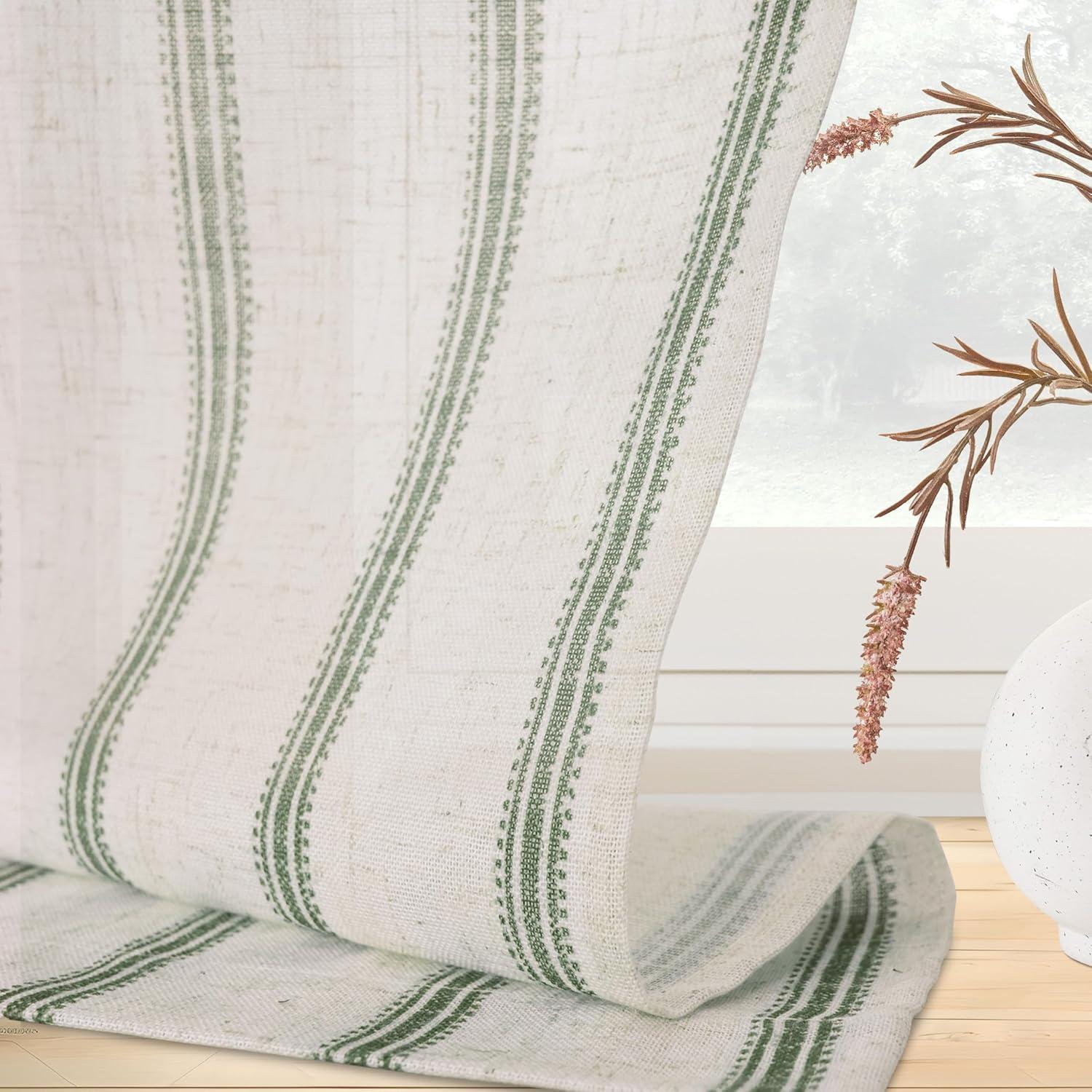 imageDriftAway Kitchen Tier Curtains Striped Linen Short Pinstripe Cafe Curtains 36 Inch Length for Living Room Bathroom Chris Farmhouse Rustic Rod Pocket 2 Panels Loden GreenFarmhouse Loden Green