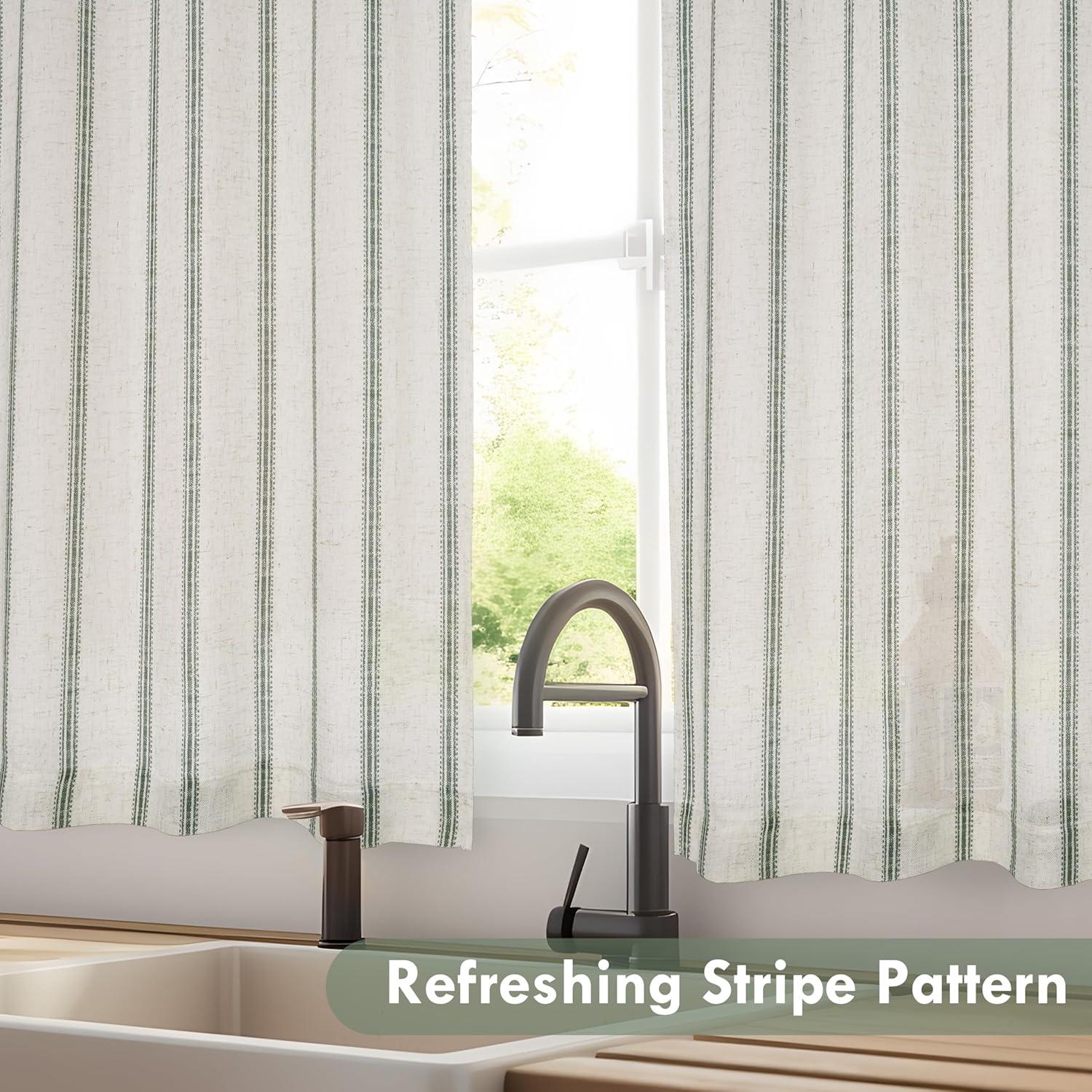 imageDriftAway Kitchen Tier Curtains Striped Linen Short Pinstripe Cafe Curtains 36 Inch Length for Living Room Bathroom Chris Farmhouse Rustic Rod Pocket 2 Panels Loden GreenFarmhouse Loden Green