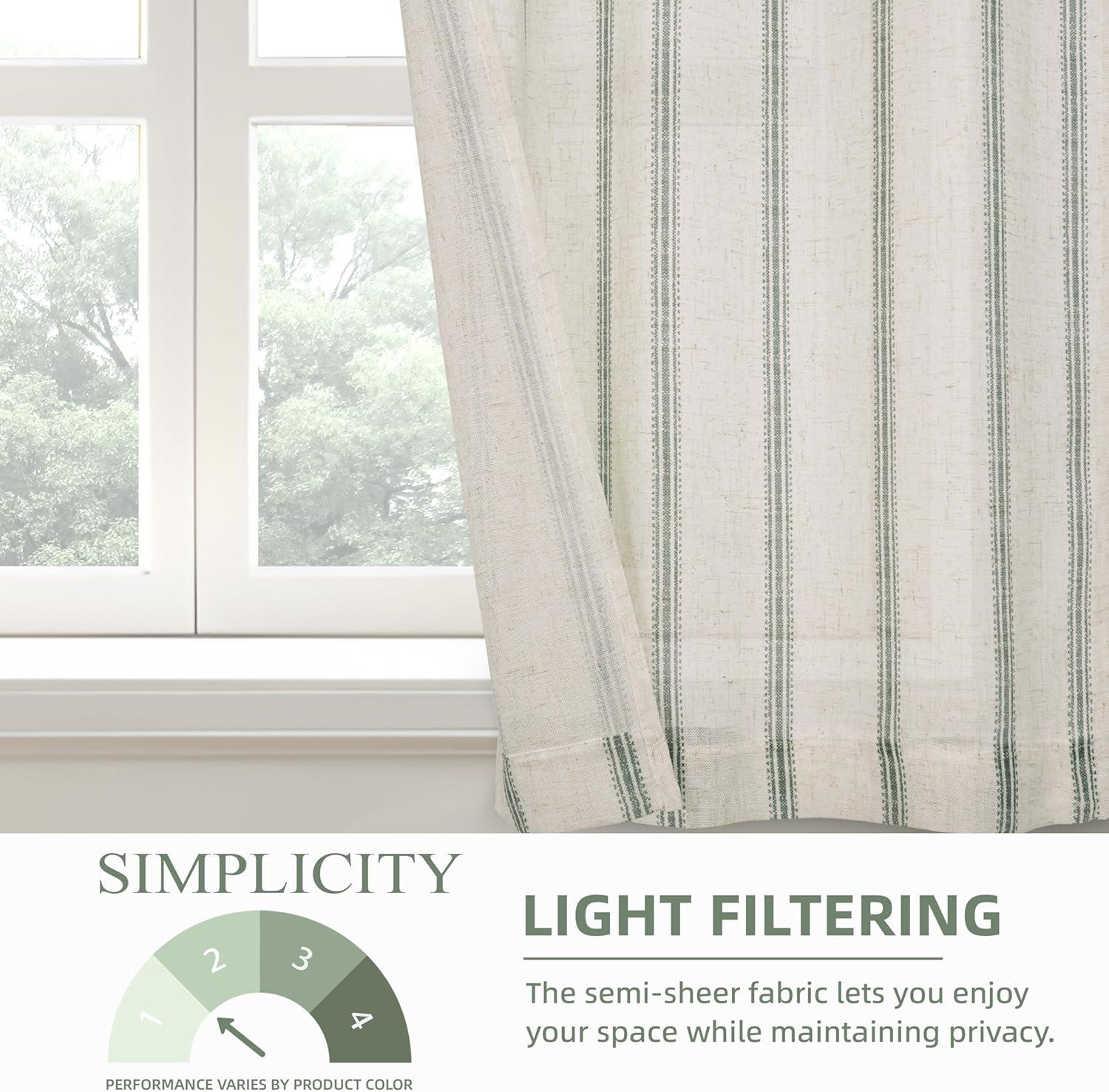 imageDriftAway Kitchen Tier Curtains Striped Linen Short Pinstripe Cafe Curtains 36 Inch Length for Living Room Bathroom Chris Farmhouse Rustic Rod Pocket 2 Panels Loden GreenFarmhouse Loden Green