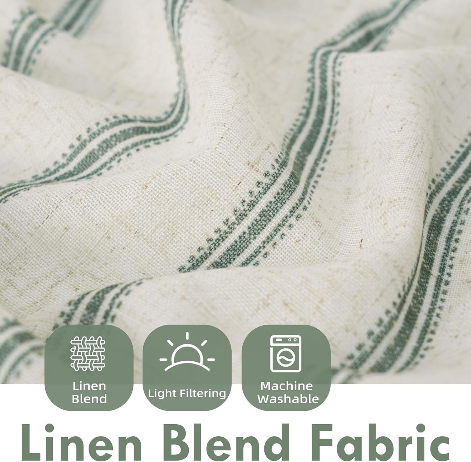 imageDriftAway Kitchen Tier Curtains Striped Linen Short Pinstripe Cafe Curtains 36 Inch Length for Living Room Bathroom Chris Farmhouse Rustic Rod Pocket 2 Panels Loden GreenFarmhouse Loden Green