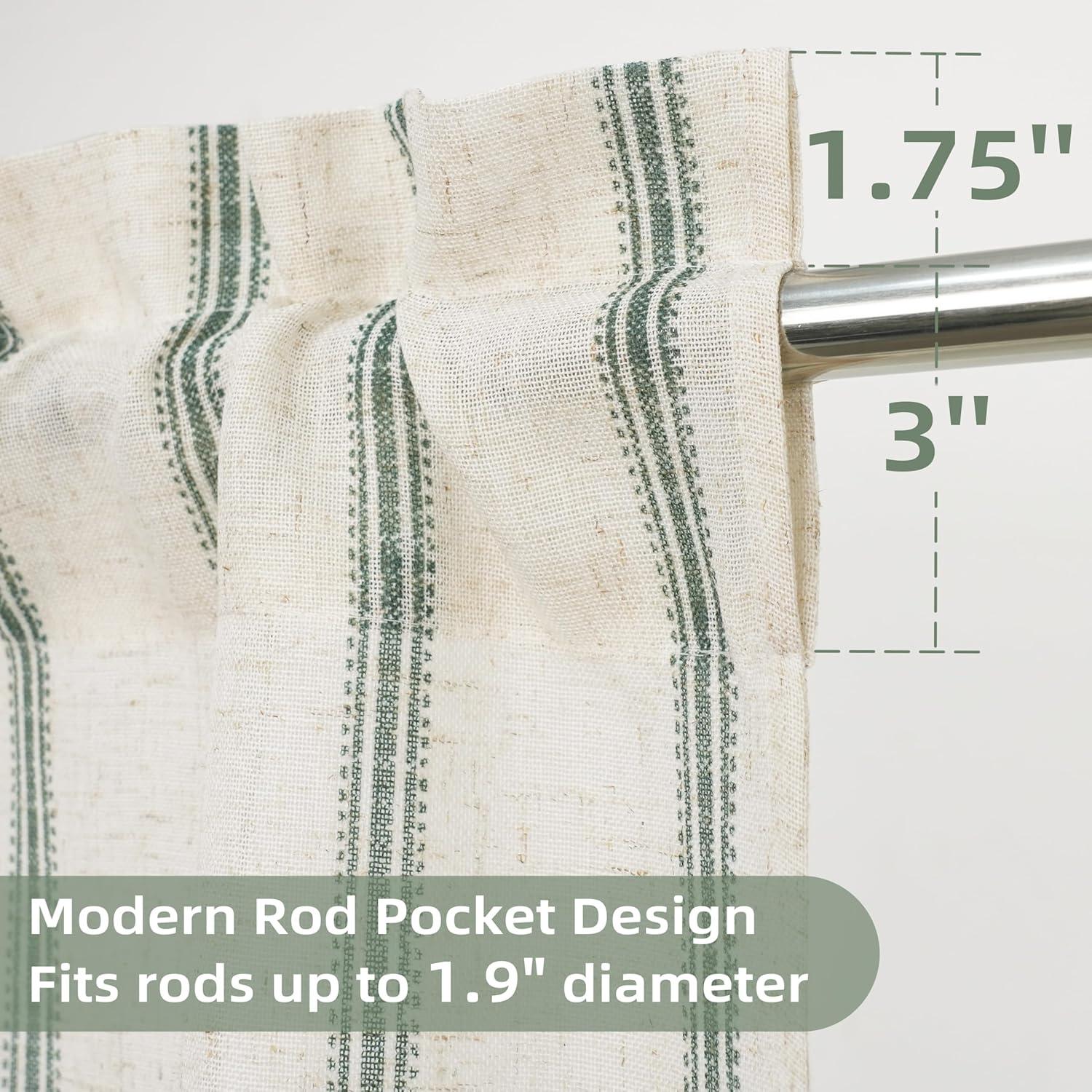 imageDriftAway Kitchen Tier Curtains Striped Linen Short Pinstripe Cafe Curtains 36 Inch Length for Living Room Bathroom Chris Farmhouse Rustic Rod Pocket 2 Panels Loden GreenFarmhouse Loden Green