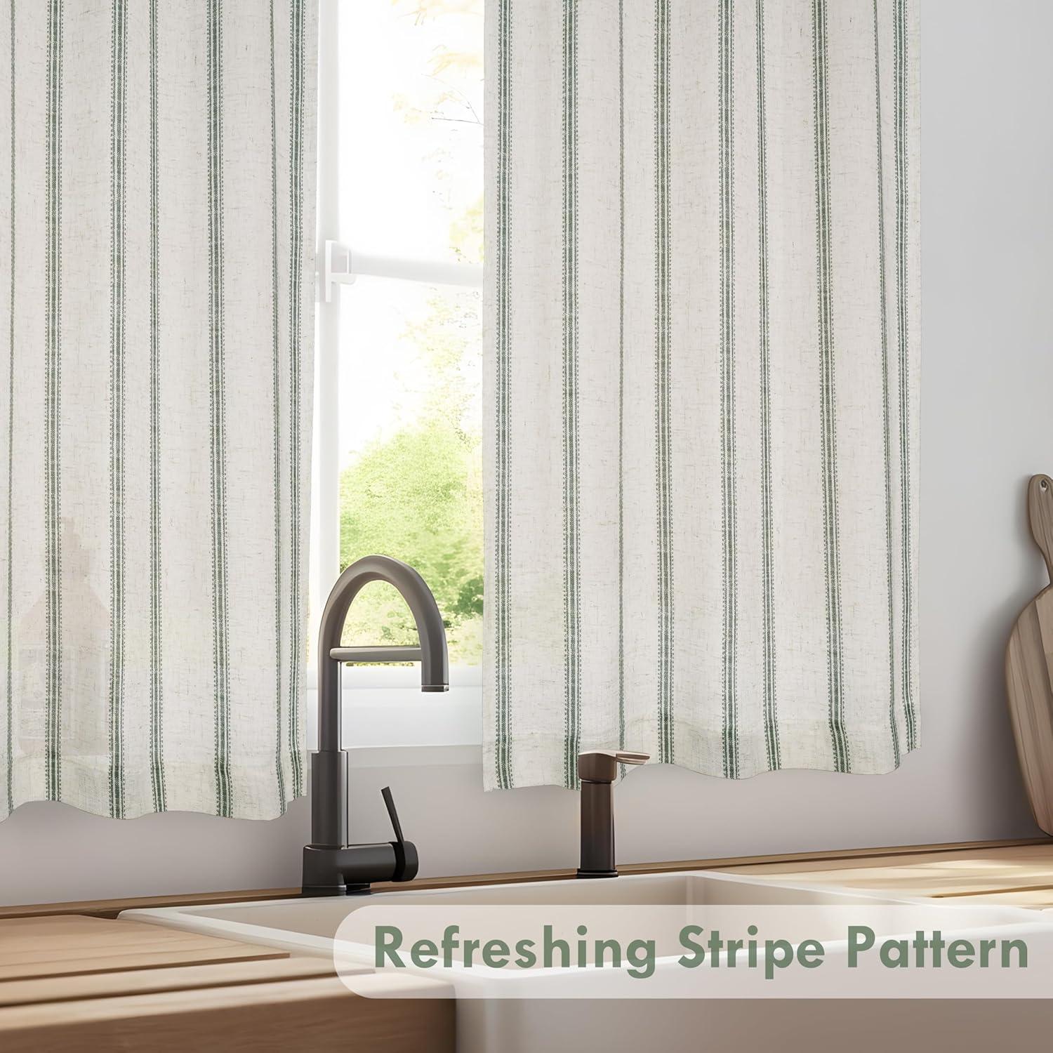 imageDriftAway Kitchen Tier Curtains Striped Linen Short Pinstripe Cafe Curtains 36 Inch Length for Living Room Bathroom Chris Farmhouse Rustic Rod Pocket 2 Panels Loden GreenFarmhouse Loden Green