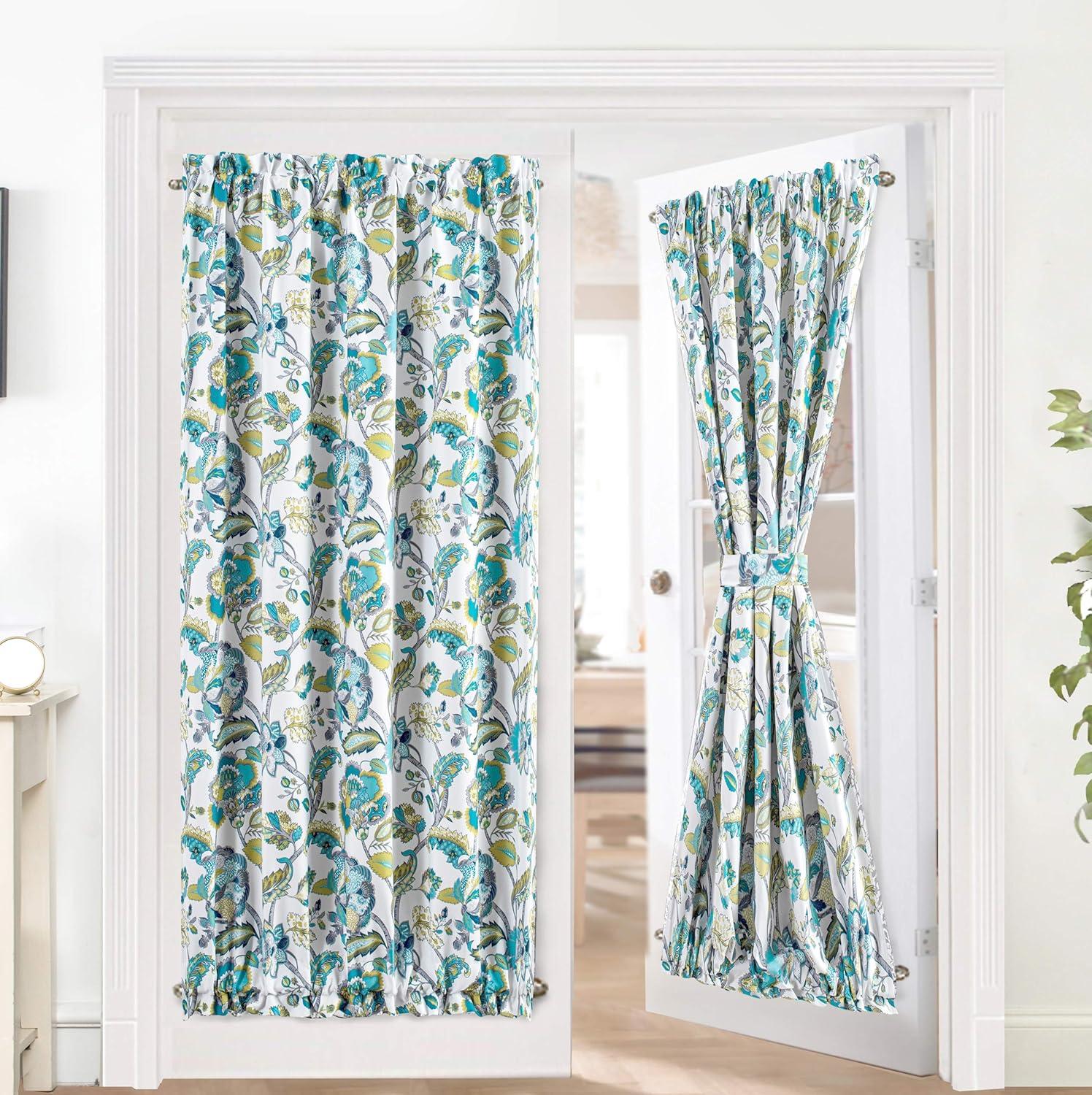 imageDriftAway Layla Classic America Style Thermal Insulated Lined Blackout Door Panel Curtain Adjustable Tieback Single 52 Inch by 72 Inch Plus 15 Inch Header Teal Gray1