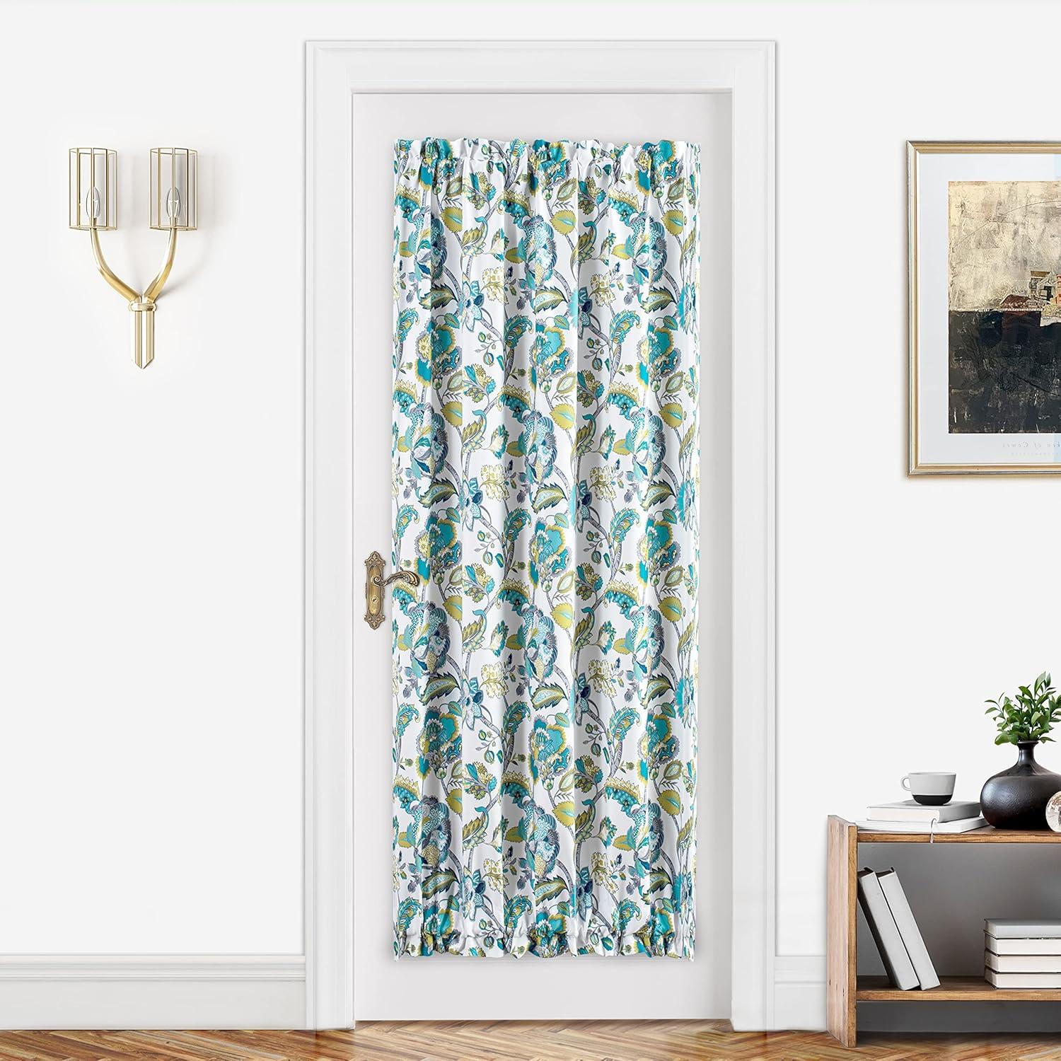 imageDriftAway Layla Classic America Style Thermal Insulated Lined Blackout Door Panel Curtain Adjustable Tieback Single 52 Inch by 72 Inch Plus 15 Inch Header Teal Gray1
