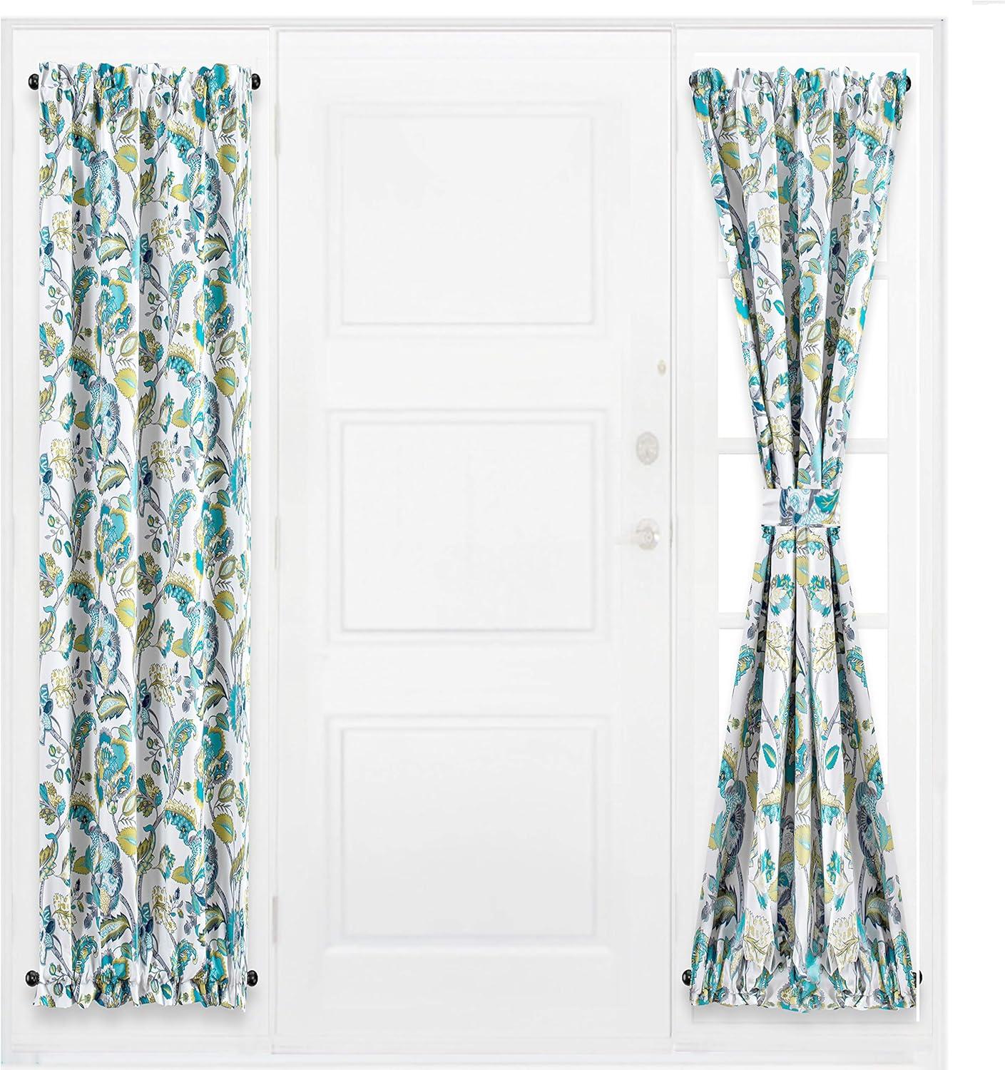 imageDriftAway Layla Classic America Style Thermal Insulated Lined Blackout Door Panel Curtain Adjustable Tieback Single 52 Inch by 72 Inch Plus 15 Inch Header Teal Gray1