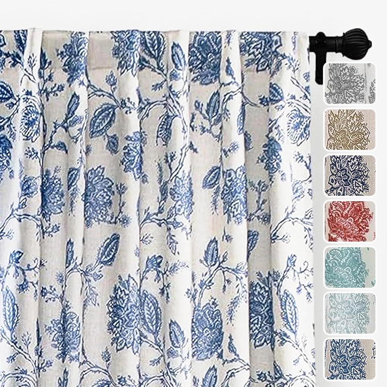 imageDriftAway Linen Floral Paisley Taupe Blackout Curtains for Living Room Bedroom 63 Inch Length 2 Panels Lined Grommet Window Drapes Thermal Farmhouse Country Jacobean CurtainsBlue