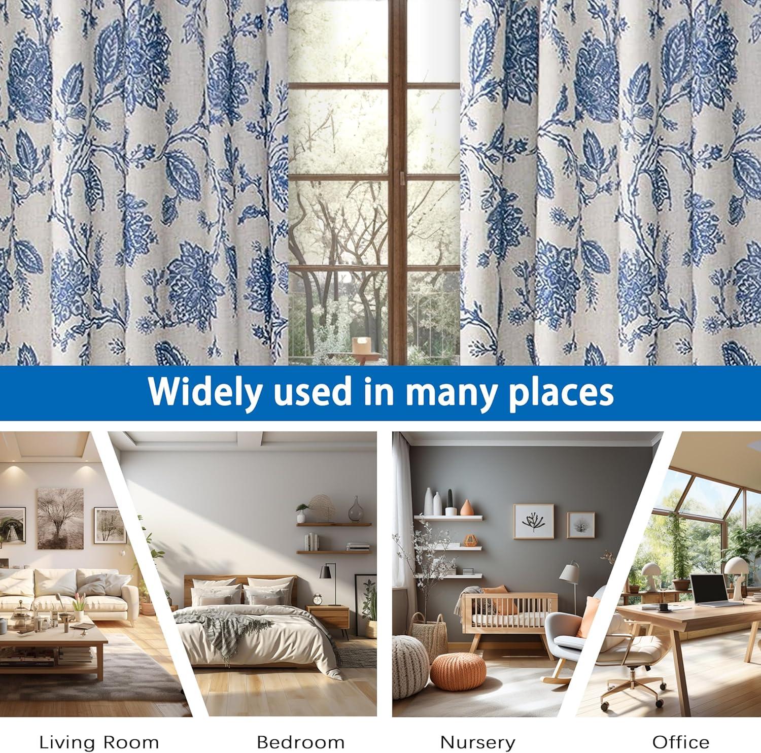 imageDriftAway Linen Floral Paisley Taupe Blackout Curtains for Living Room Bedroom 63 Inch Length 2 Panels Lined Grommet Window Drapes Thermal Farmhouse Country Jacobean CurtainsBlue