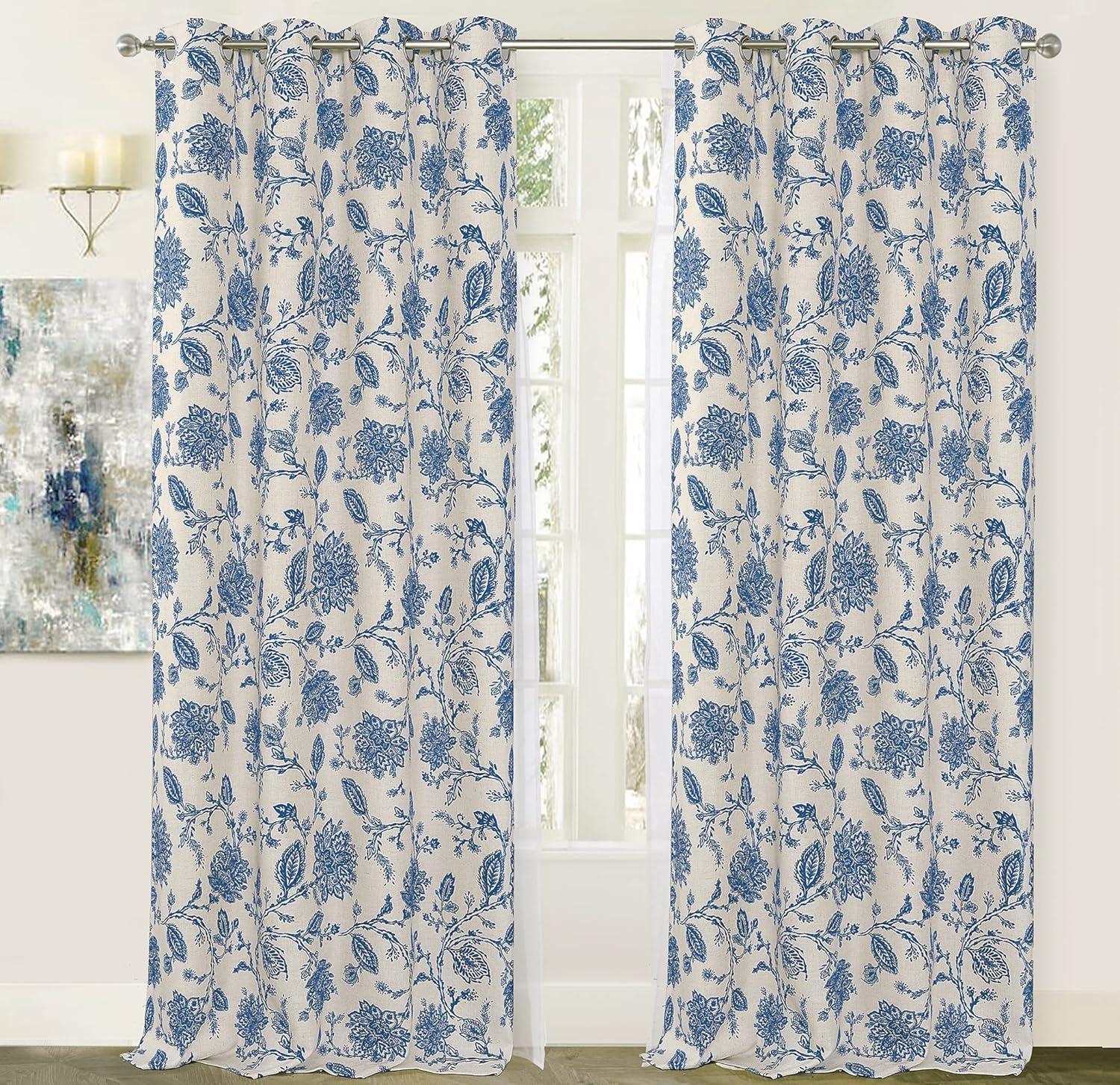 imageDriftAway Linen Floral Paisley Taupe Blackout Curtains for Living Room Bedroom 63 Inch Length 2 Panels Lined Grommet Window Drapes Thermal Farmhouse Country Jacobean CurtainsBlue