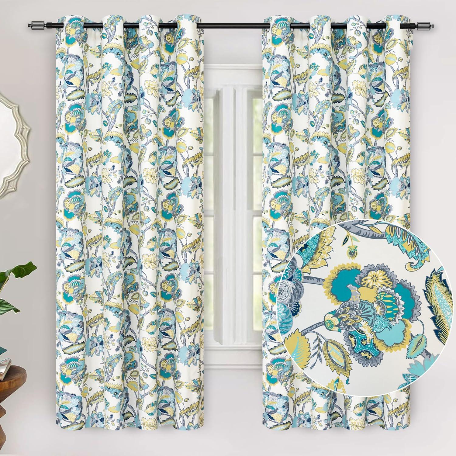 imageDriftAway Linen Floral Paisley Taupe Blackout Curtains for Living Room Bedroom 63 Inch Length 2 Panels Lined Grommet Window Drapes Thermal Farmhouse Country Jacobean CurtainsTeal Gray