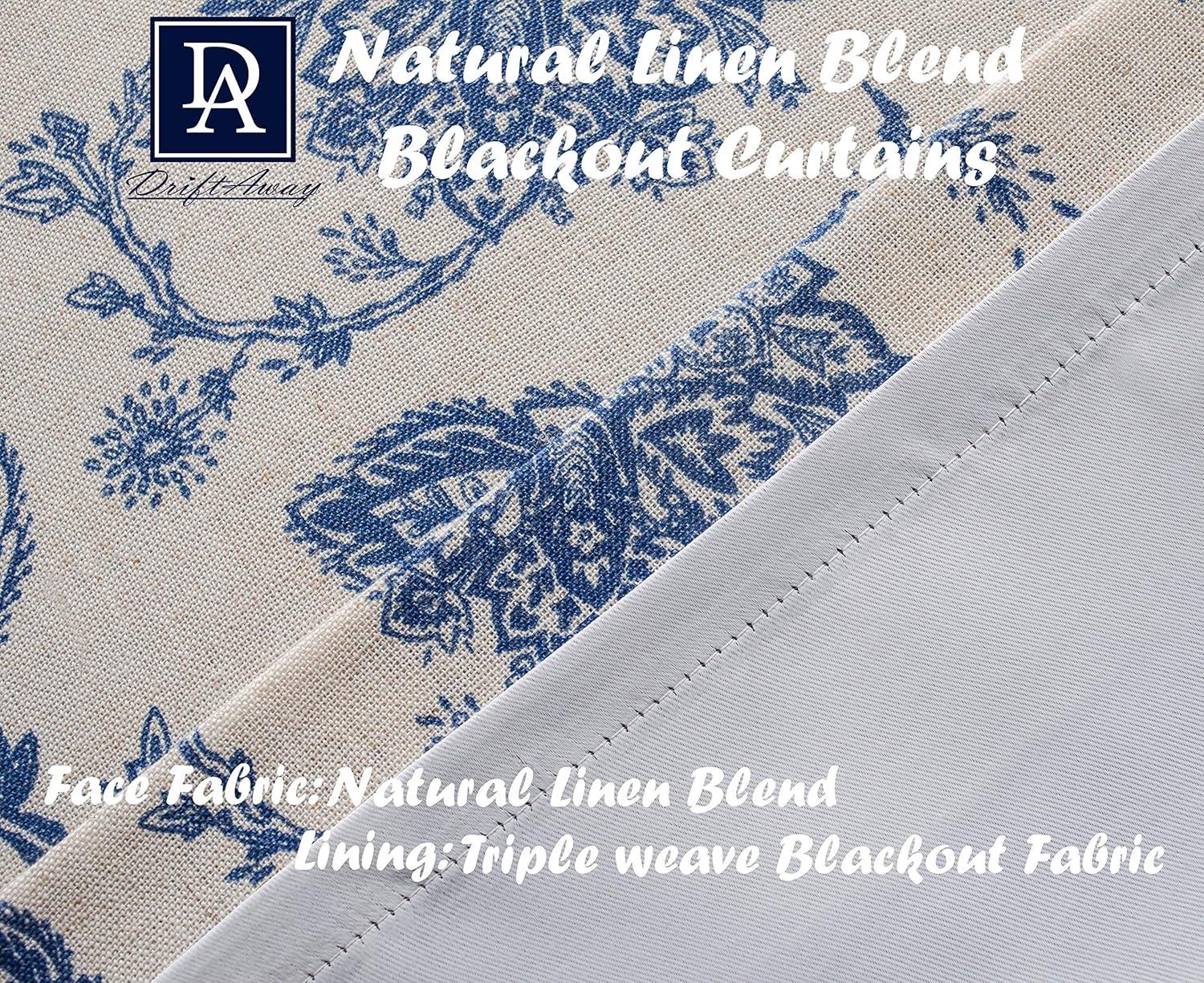 imageDriftAway Linen Floral Paisley Taupe Blackout Curtains for Living Room Bedroom 63 Inch Length 2 Panels Lined Grommet Window Drapes Thermal Farmhouse Country Jacobean CurtainsBlue