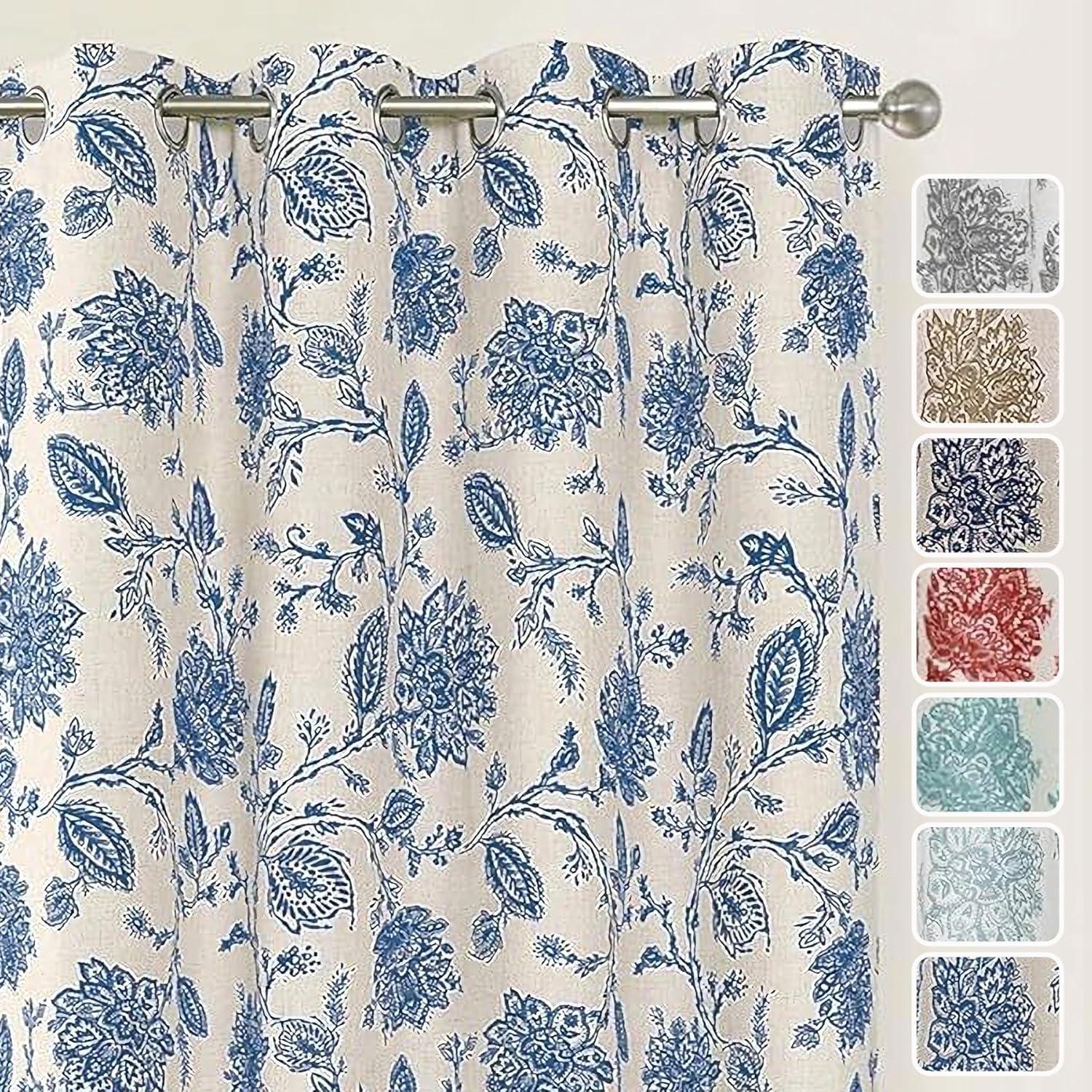 imageDriftAway Linen Floral Paisley Taupe Blackout Curtains for Living Room Bedroom 63 Inch Length 2 Panels Lined Grommet Window Drapes Thermal Farmhouse Country Jacobean CurtainsBlue