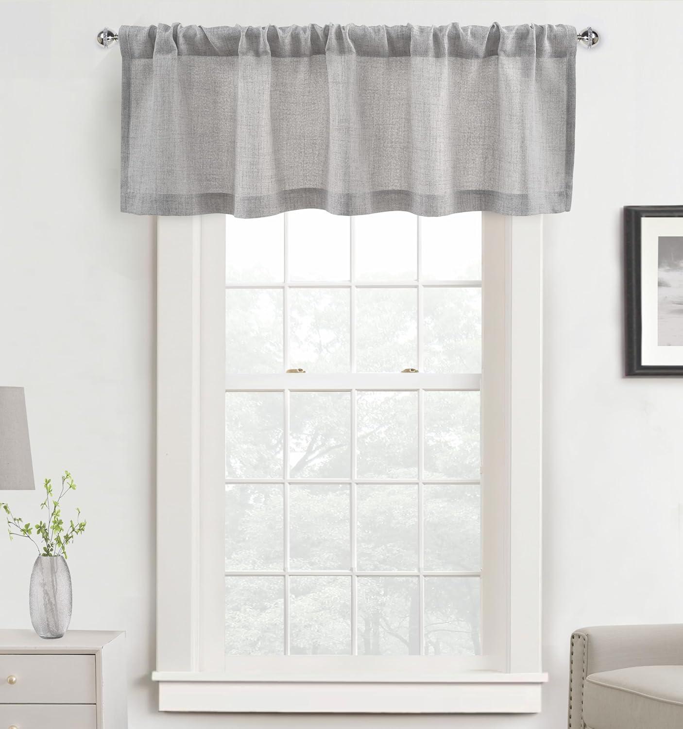 imageDriftAway Linen Textured Curtain Valances for Windows Bathroom Bedroom Living Room Kitchen Windows Basement Blinds Rod Pocket Semi Sheer 52quotx14quot Plus 175 Inches Header 1 Panel Trellis RedGrey