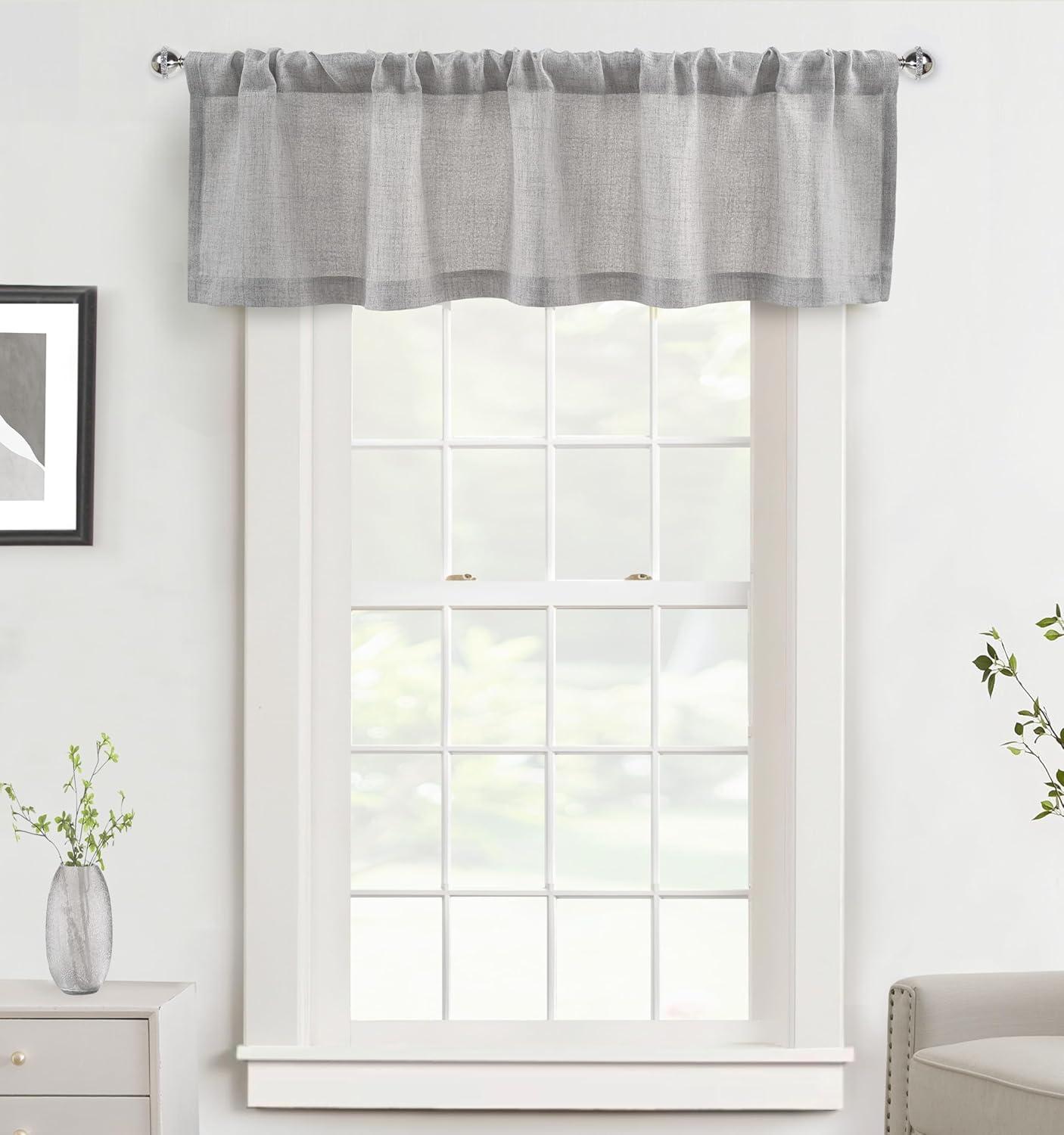 imageDriftAway Linen Textured Curtain Valances for Windows Bathroom Bedroom Living Room Kitchen Windows Basement Blinds Rod Pocket Semi Sheer 52quotx14quot Plus 175 Inches Header 1 Panel Trellis RedGrey
