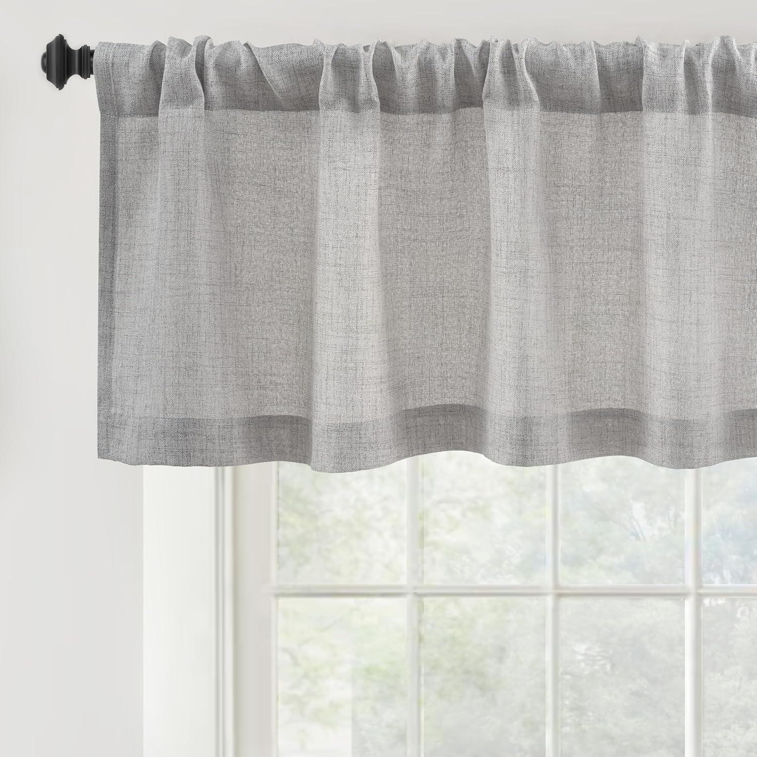 imageDriftAway Linen Textured Curtain Valances for Windows Bathroom Bedroom Living Room Kitchen Windows Basement Blinds Rod Pocket Semi Sheer 52quotx14quot Plus 175 Inches Header 1 Panel Trellis RedGrey