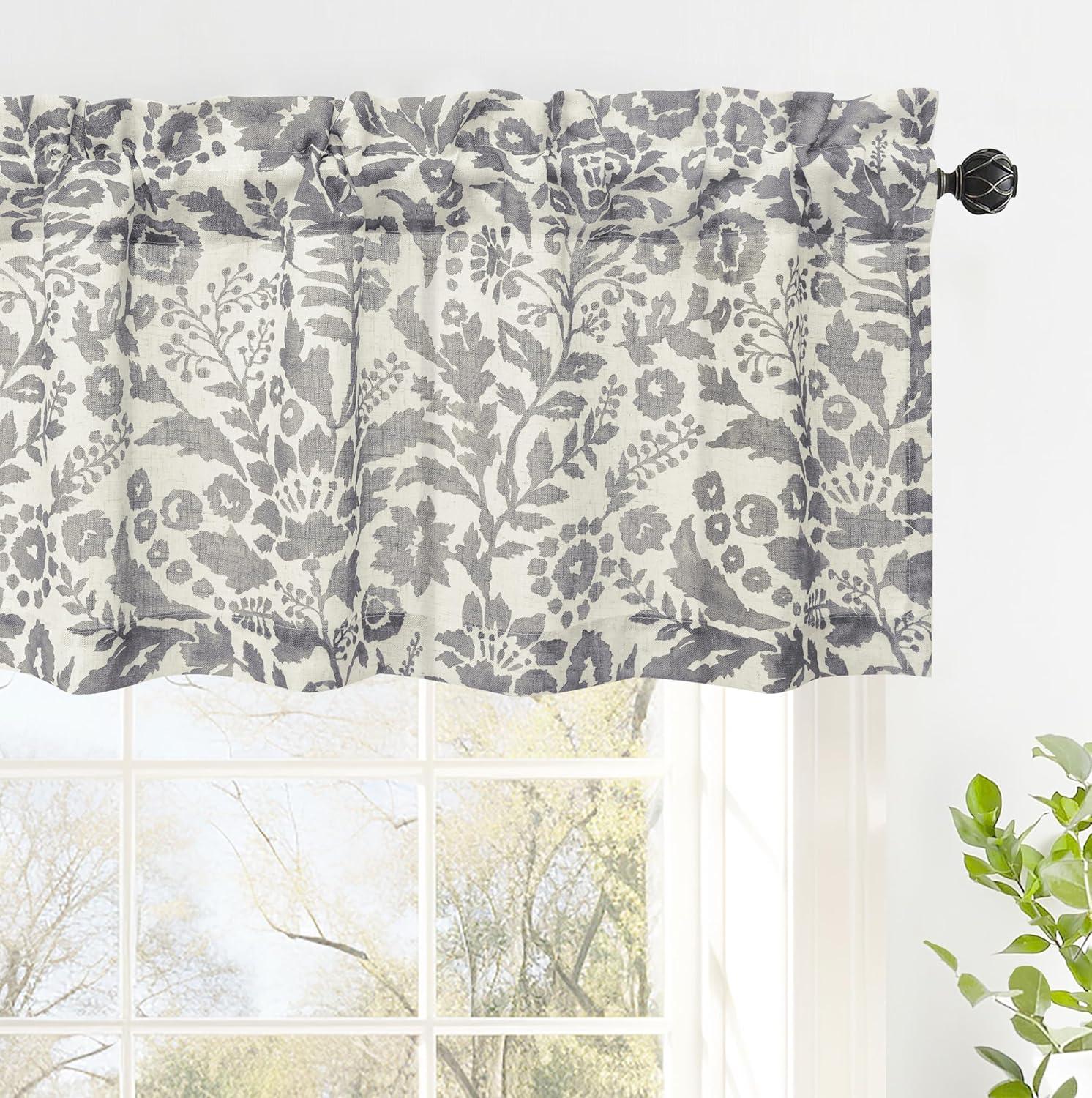 imageDriftAway Linen Textured Curtain Valances for Windows Bathroom Bedroom Living Room Kitchen Windows Basement Blinds Rod Pocket Semi Sheer 52quotx14quot Plus 175 Inches Header 1 Panel Trellis RedGrey
