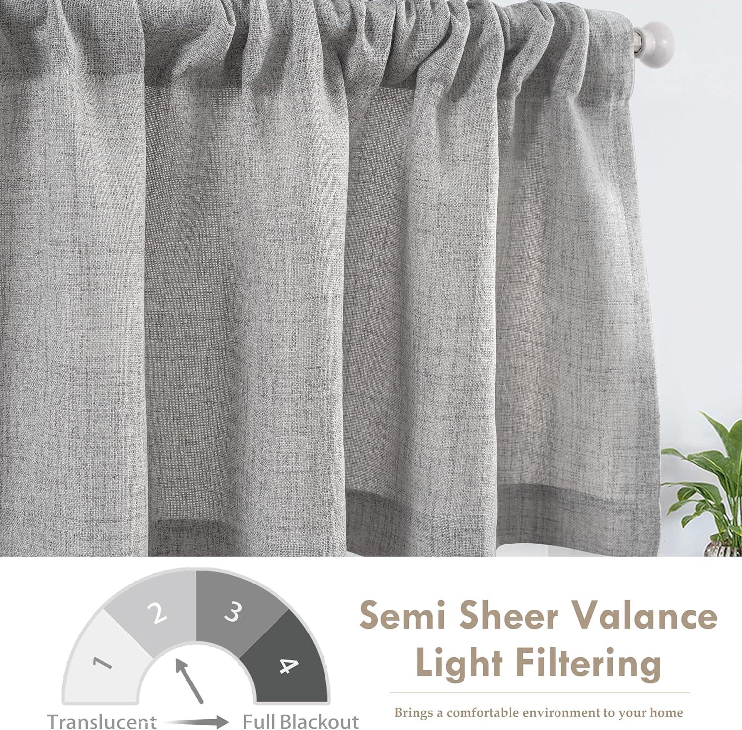 imageDriftAway Linen Textured Curtain Valances for Windows Bathroom Bedroom Living Room Kitchen Windows Basement Blinds Rod Pocket Semi Sheer 52quotx14quot Plus 175 Inches Header 1 Panel Trellis RedGrey