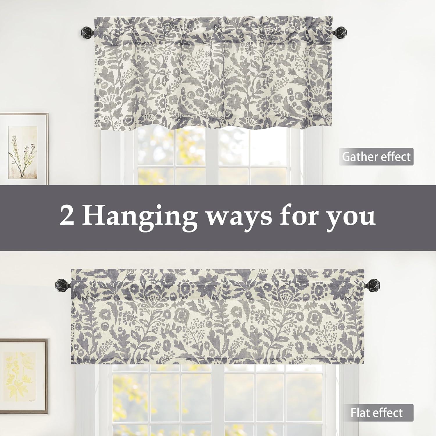 imageDriftAway Linen Textured Curtain Valances for Windows Bathroom Bedroom Living Room Kitchen Windows Basement Blinds Rod Pocket Semi Sheer 52quotx14quot Plus 175 Inches Header 1 Panel Trellis RedGrey