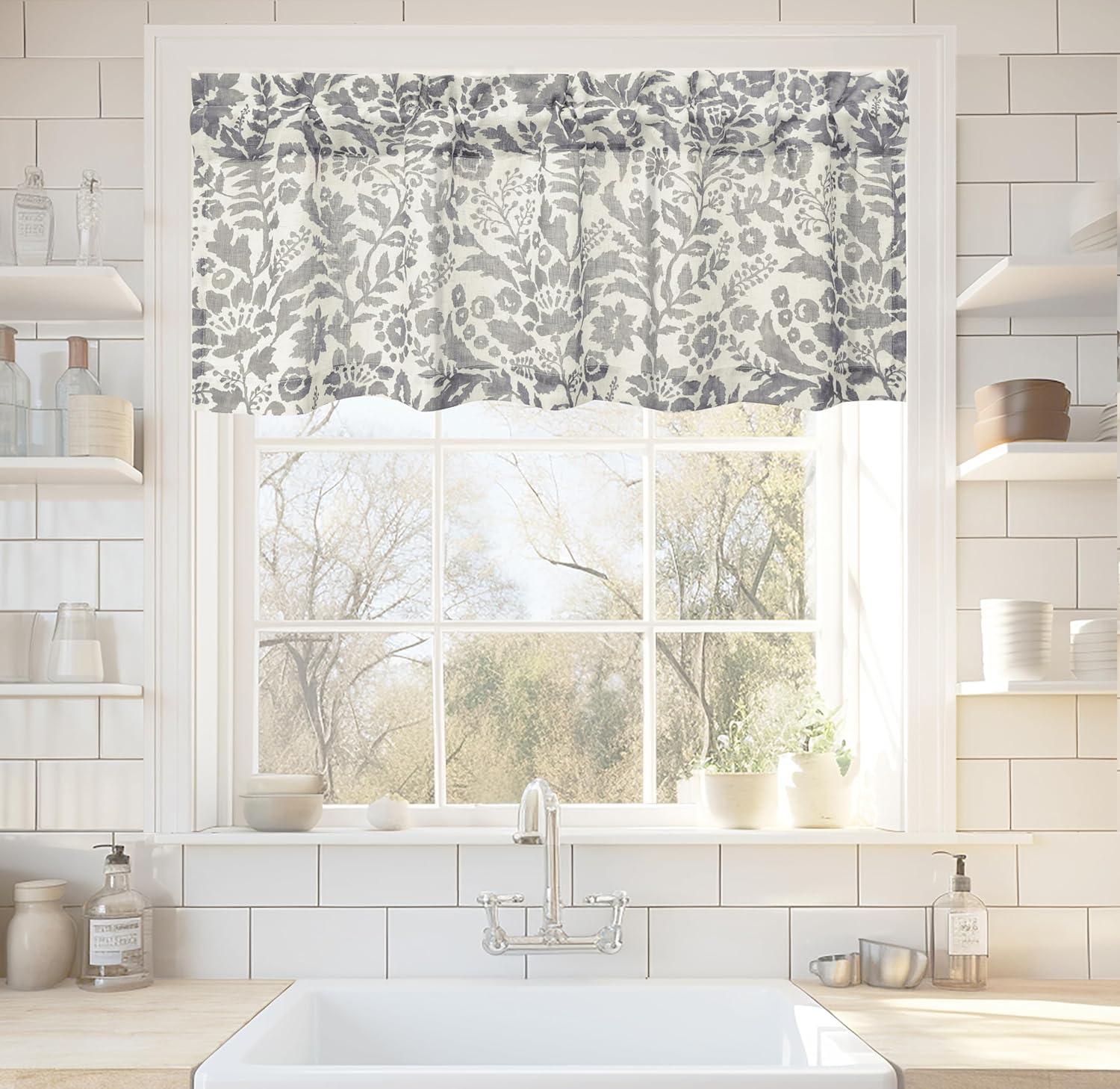imageDriftAway Linen Textured Curtain Valances for Windows Bathroom Bedroom Living Room Kitchen Windows Basement Blinds Rod Pocket Semi Sheer 52quotx14quot Plus 175 Inches Header 1 Panel Trellis RedGrey
