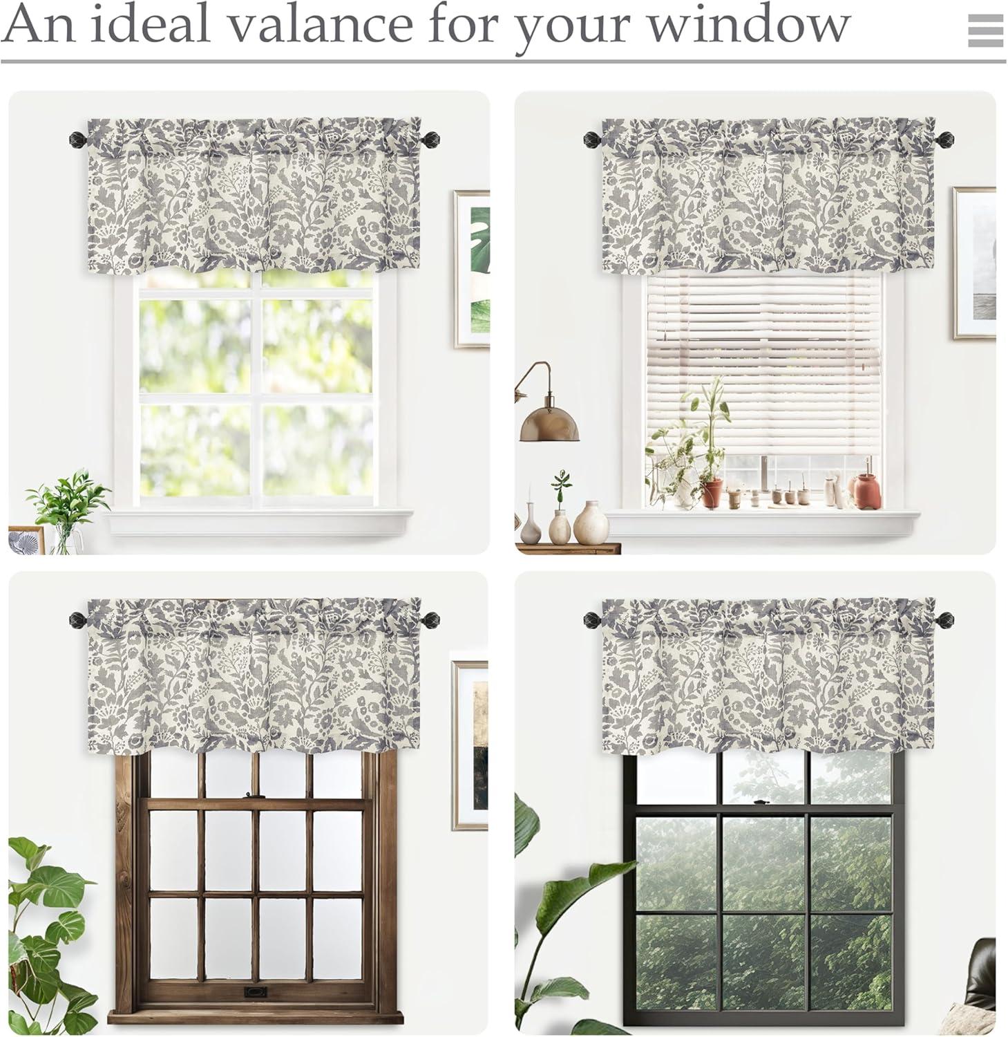 imageDriftAway Linen Textured Curtain Valances for Windows Bathroom Bedroom Living Room Kitchen Windows Basement Blinds Rod Pocket Semi Sheer 52quotx14quot Plus 175 Inches Header 1 Panel Trellis RedGrey