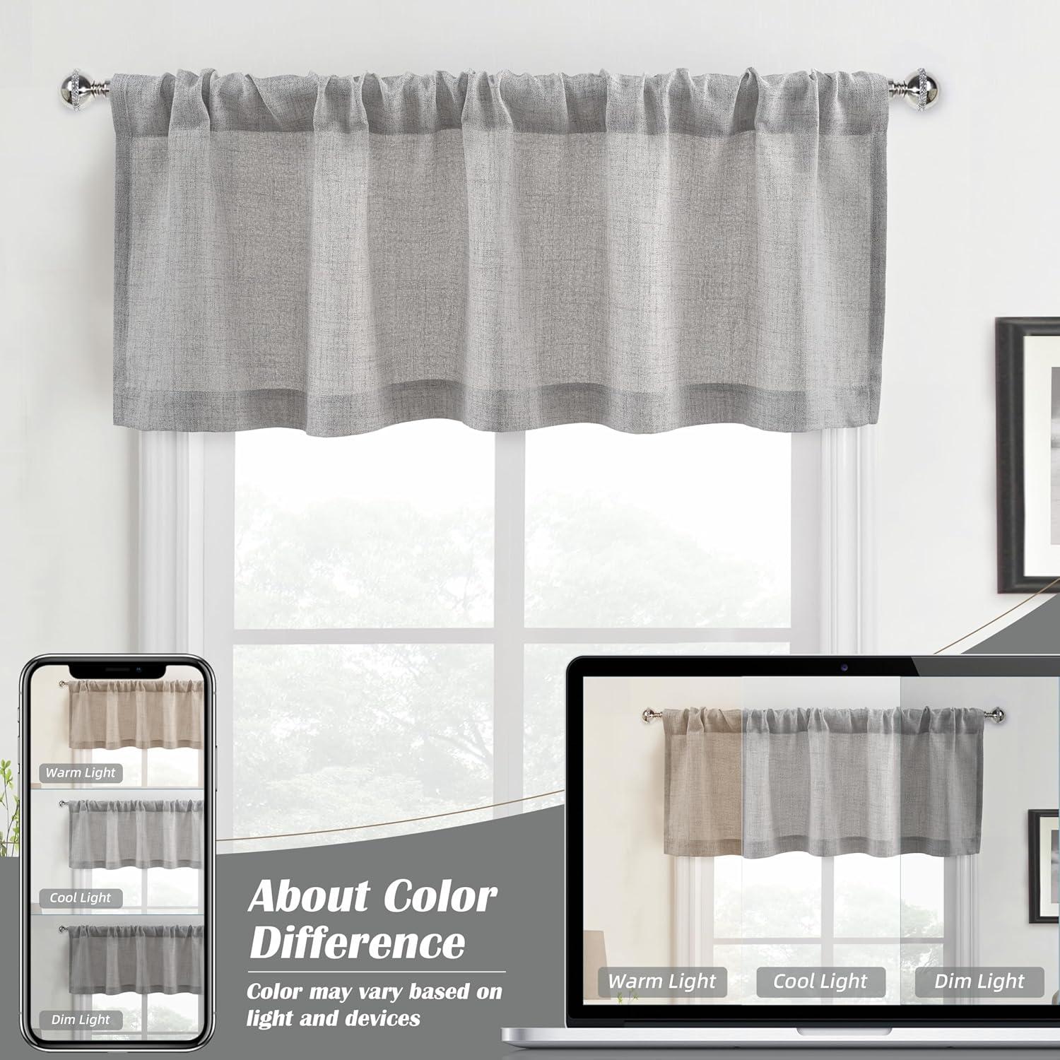 imageDriftAway Linen Textured Curtain Valances for Windows Bathroom Bedroom Living Room Kitchen Windows Basement Blinds Rod Pocket Semi Sheer 52quotx14quot Plus 175 Inches Header 1 Panel Trellis RedGrey