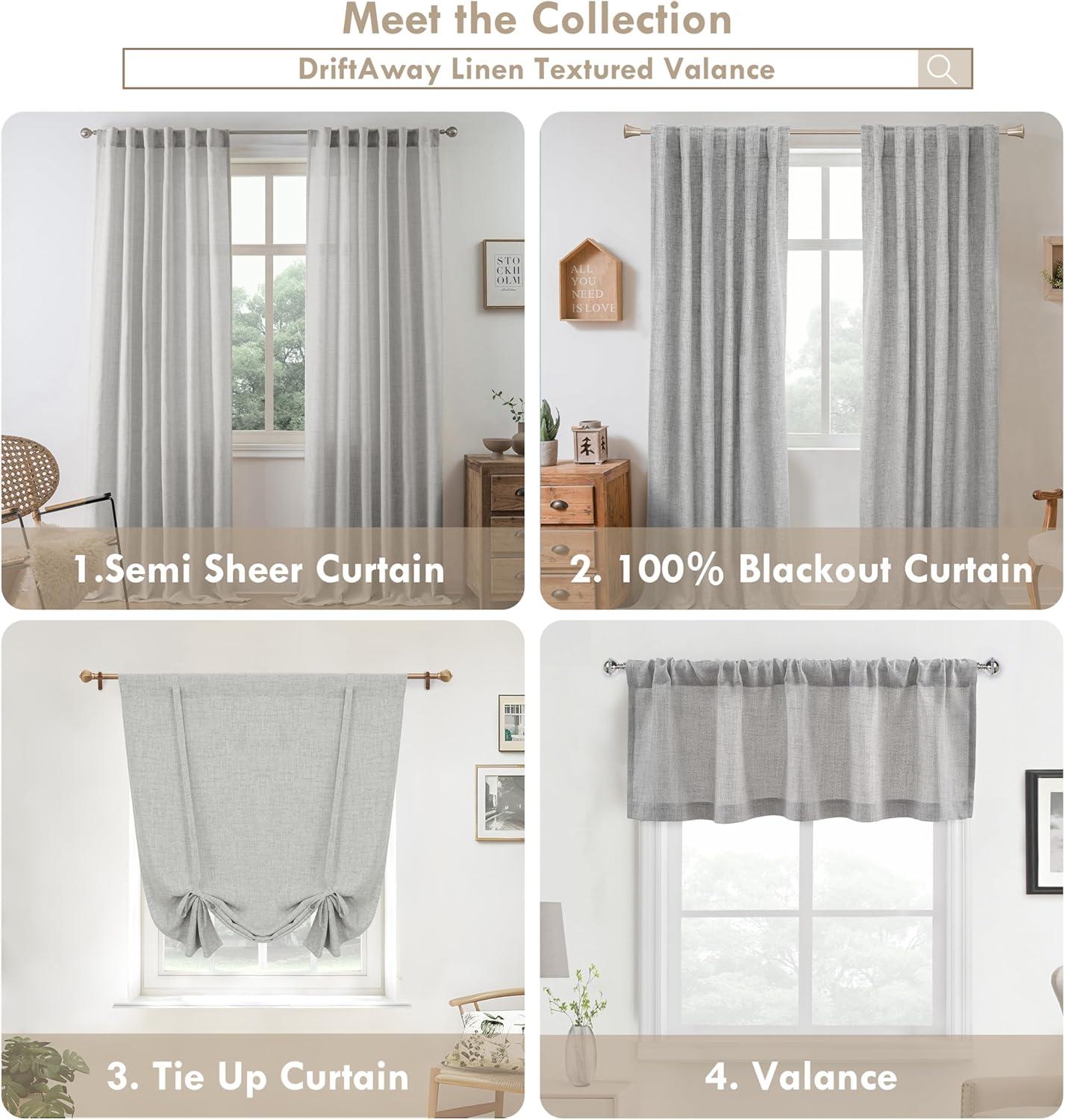 imageDriftAway Linen Textured Curtain Valances for Windows Bathroom Bedroom Living Room Kitchen Windows Basement Blinds Rod Pocket Semi Sheer 52quotx14quot Plus 175 Inches Header 1 Panel Trellis RedGrey
