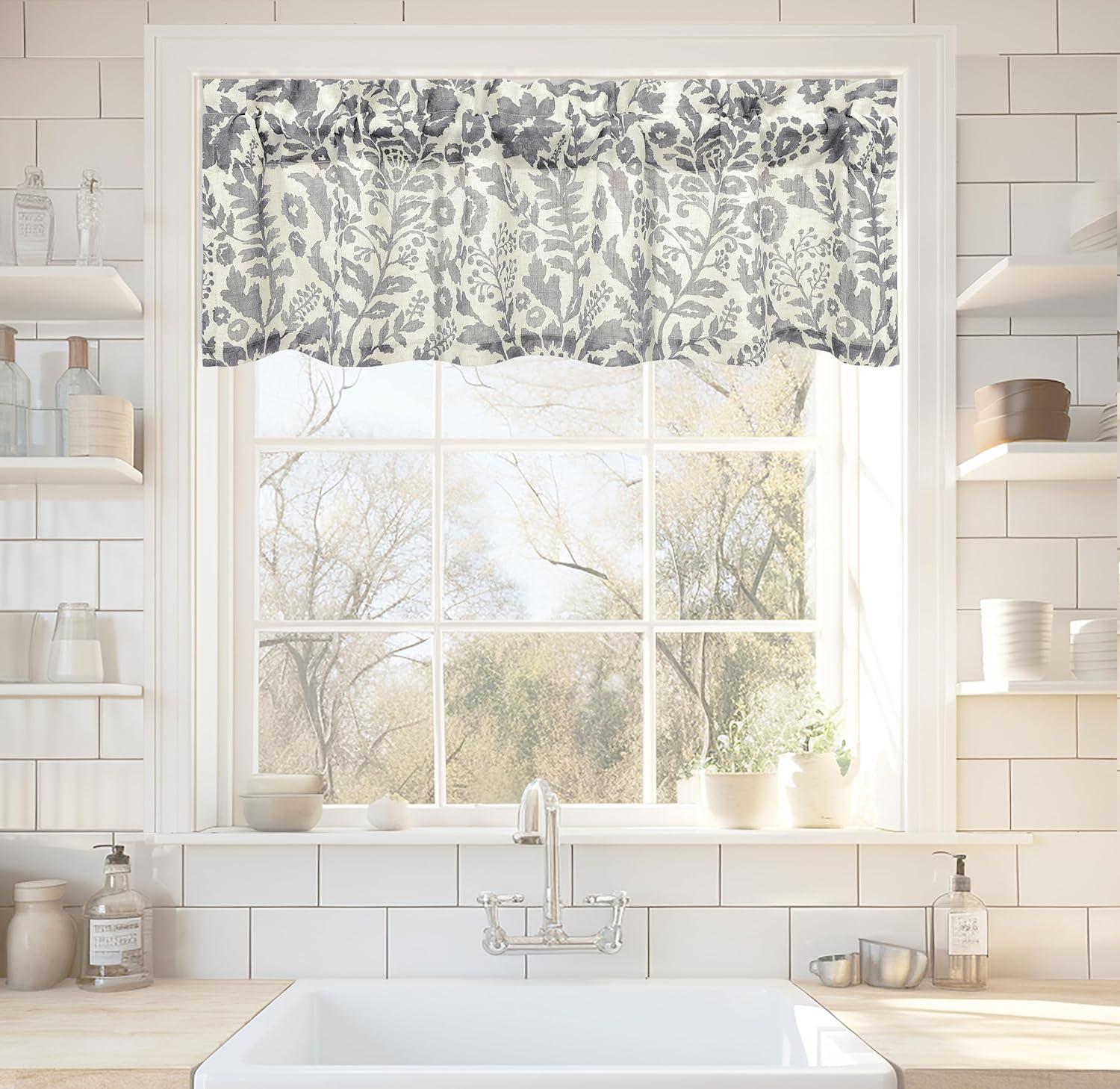 imageDriftAway Linen Textured Curtain Valances for Windows Bathroom Bedroom Living Room Kitchen Windows Basement Blinds Rod Pocket Semi Sheer 52quotx14quot Plus 175 Inches Header 1 Panel Trellis RedGrey