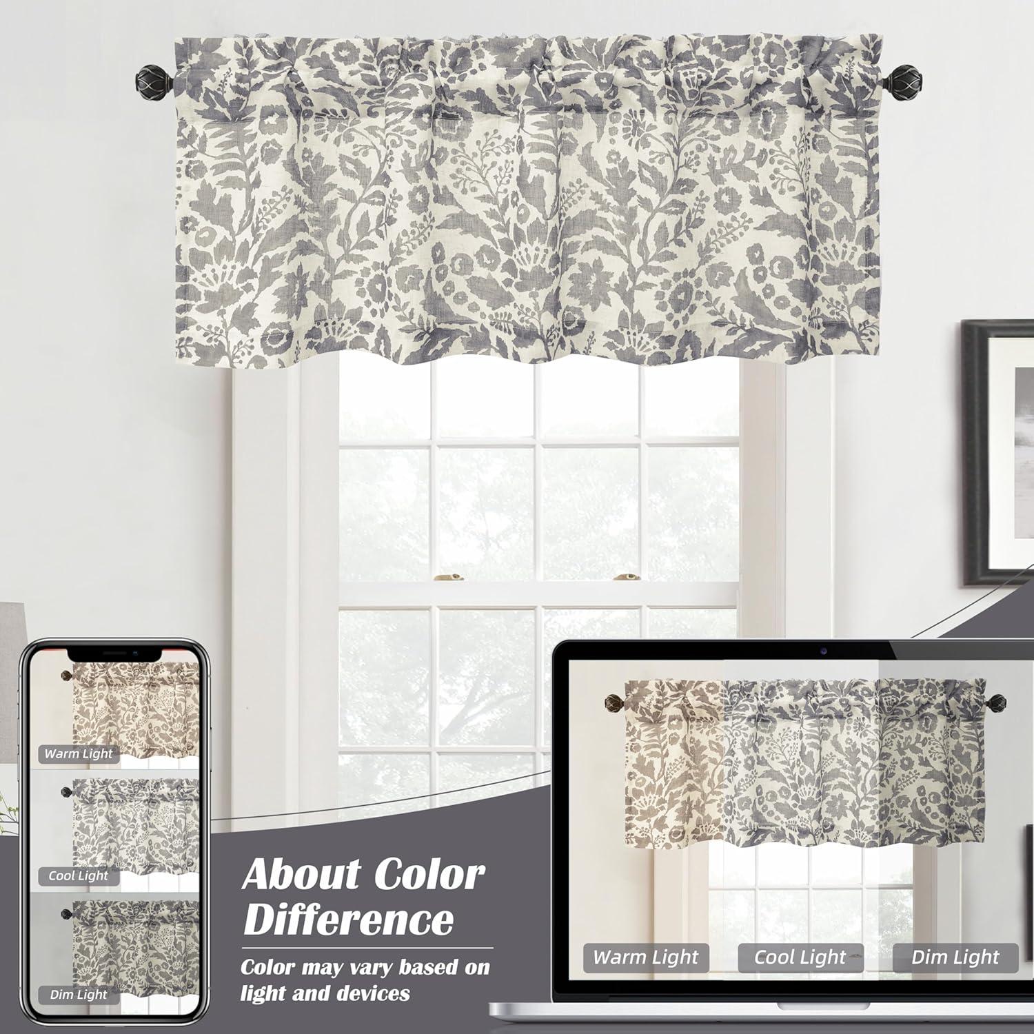 imageDriftAway Linen Textured Curtain Valances for Windows Bathroom Bedroom Living Room Kitchen Windows Basement Blinds Rod Pocket Semi Sheer 52quotx14quot Plus 175 Inches Header 1 Panel Trellis RedGrey