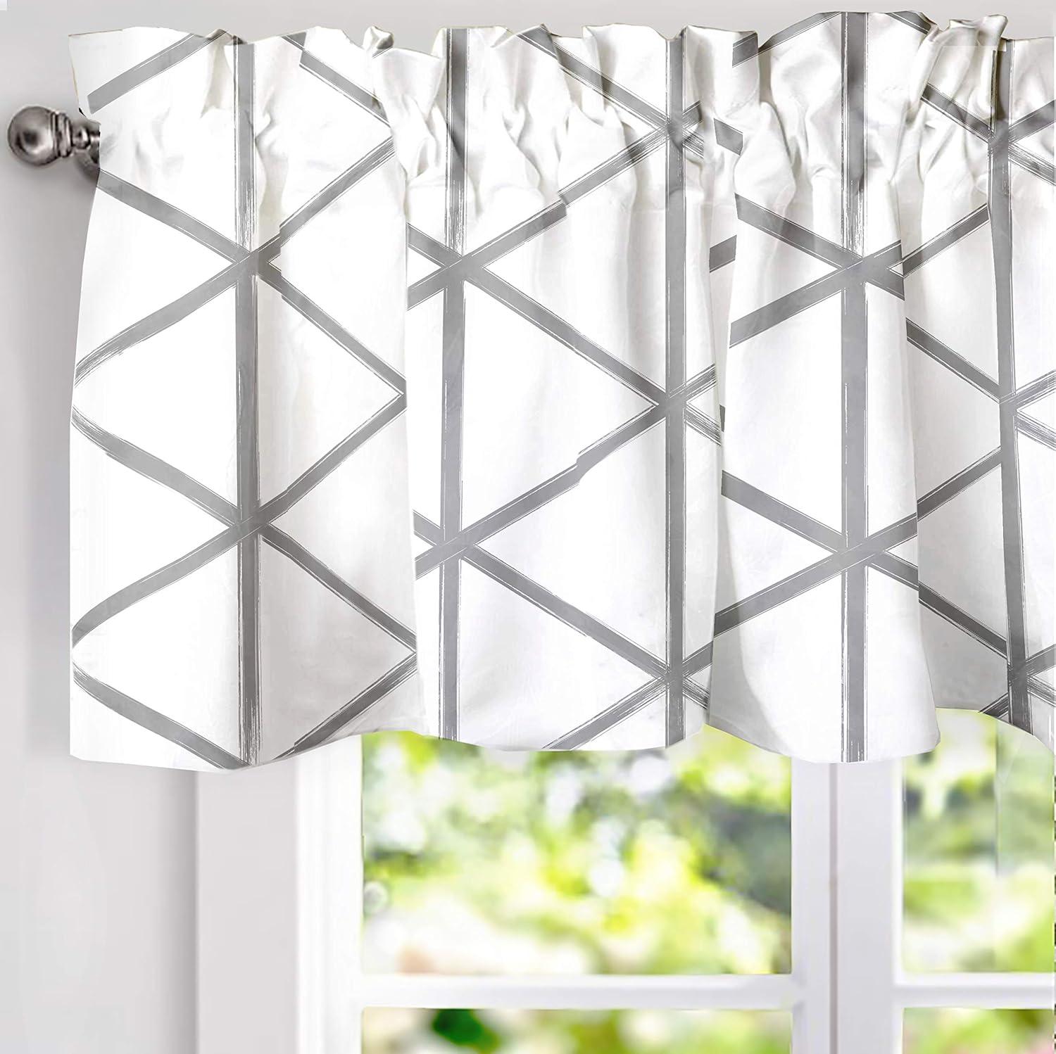 imageDriftAway Raymond Geometric Triangle Trellis Pattern Lined Thermal Insulated Energy Saving Window Curtain Valance for Living Room 2 Layers 52 Inch by 18 Inch Plus 2 Inch Header Gray and WhiteGrey