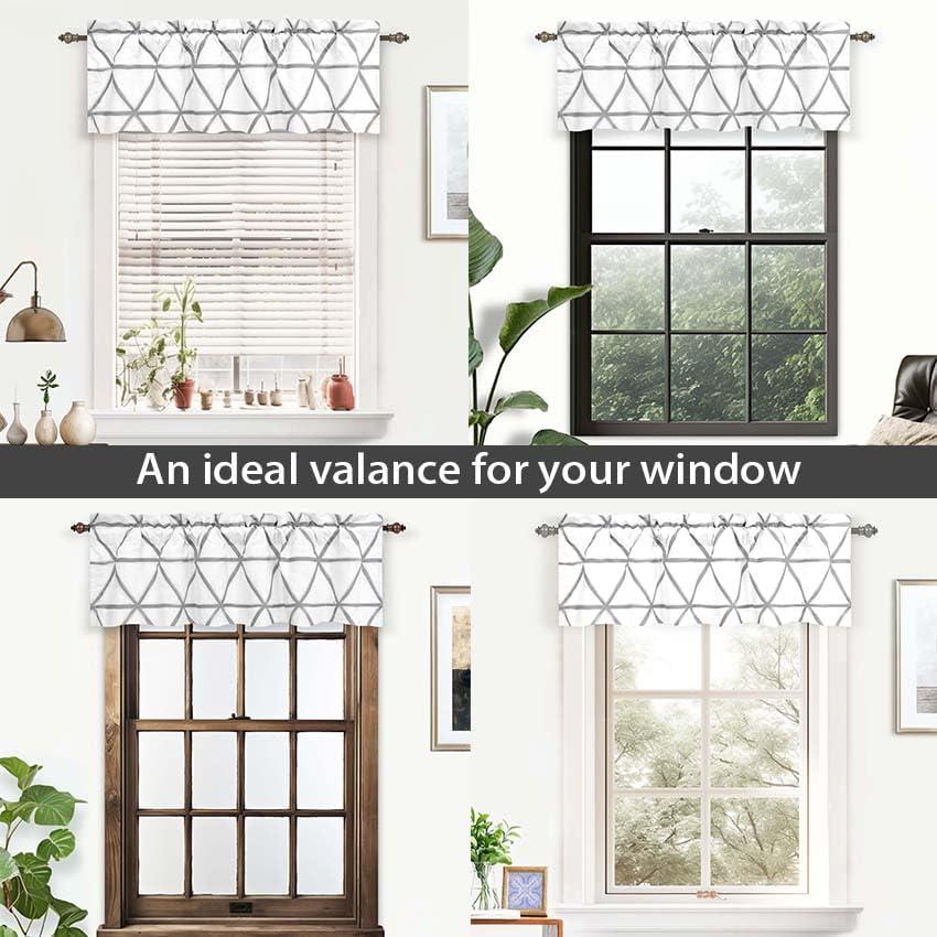 imageDriftAway Raymond Geometric Triangle Trellis Pattern Lined Thermal Insulated Energy Saving Window Curtain Valance for Living Room 2 Layers 52 Inch by 18 Inch Plus 2 Inch Header Gray and WhiteGrey
