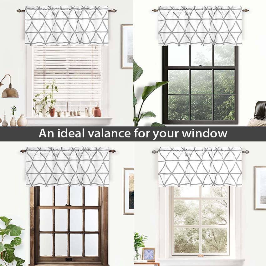 imageDriftAway Raymond Geometric Triangle Trellis Pattern Lined Thermal Insulated Energy Saving Window Curtain Valance for Living Room 2 Layers 52 Inch by 18 Inch Plus 2 Inch Header Gray and WhiteGrey