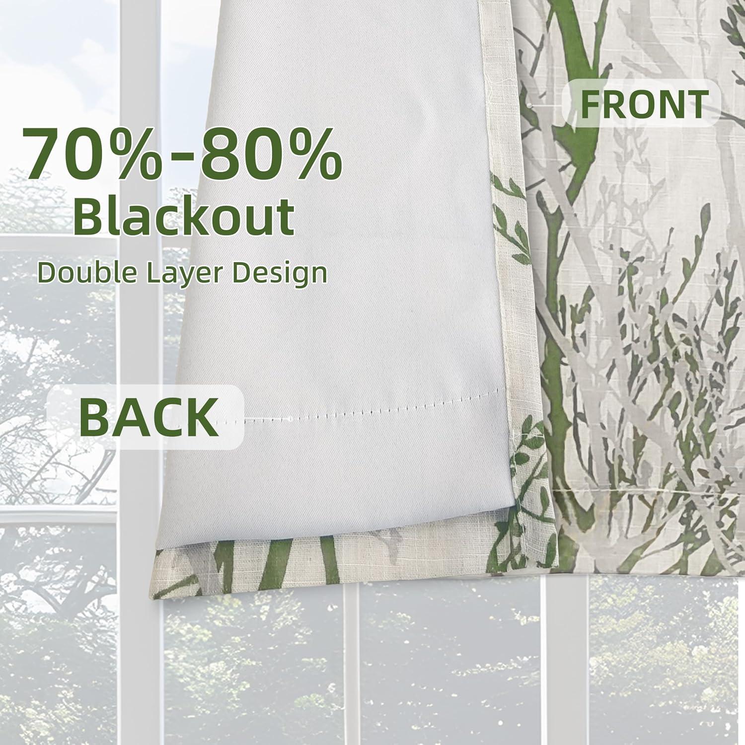 imageDriftAway Tree Branch Linen Lined Valance Double Layer Thermal Insulated Room Darkening Blackout Valances 3 Inch Rod Pocket Short Window Valance for Living Room Bathroom 52 Inch by 14 Inch BlueLoden Green