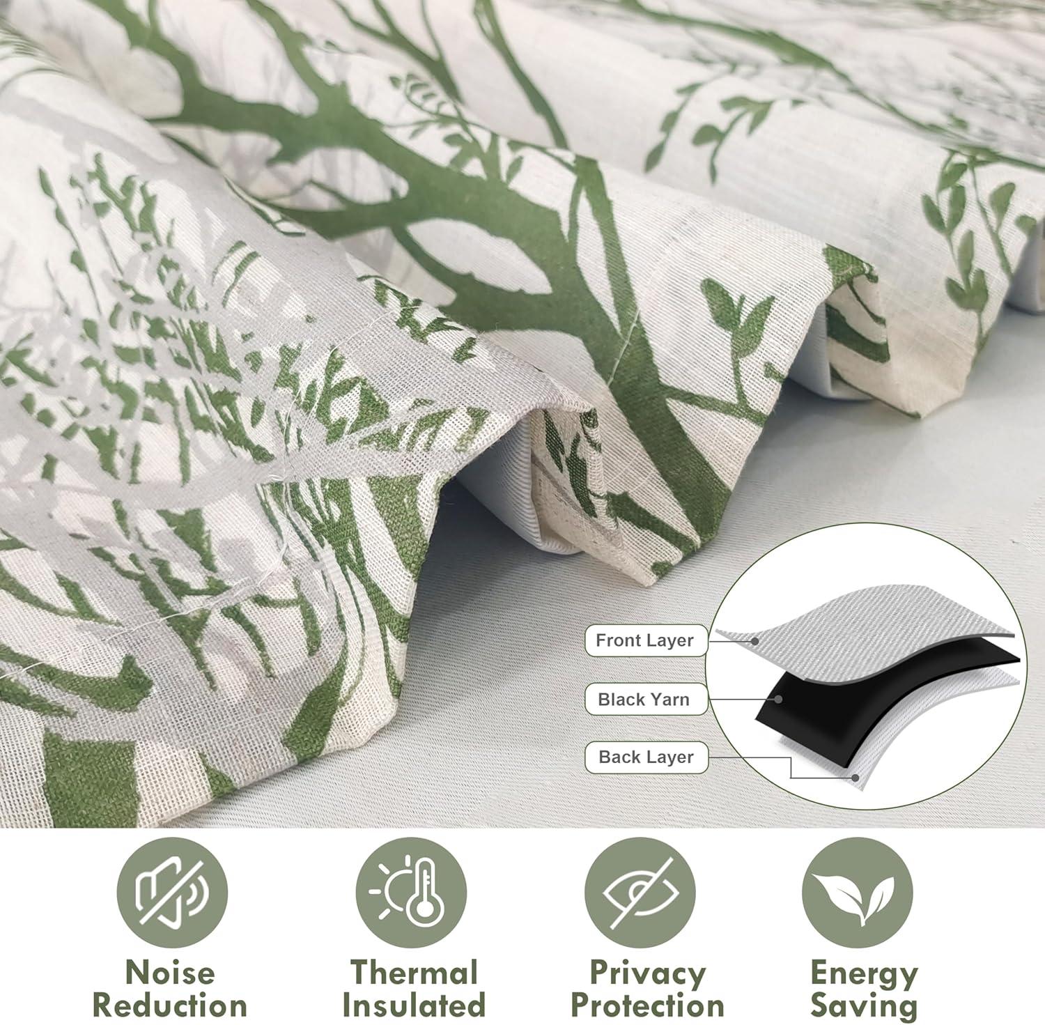 imageDriftAway Tree Branch Linen Lined Valance Double Layer Thermal Insulated Room Darkening Blackout Valances 3 Inch Rod Pocket Short Window Valance for Living Room Bathroom 52 Inch by 14 Inch BlueLoden Green