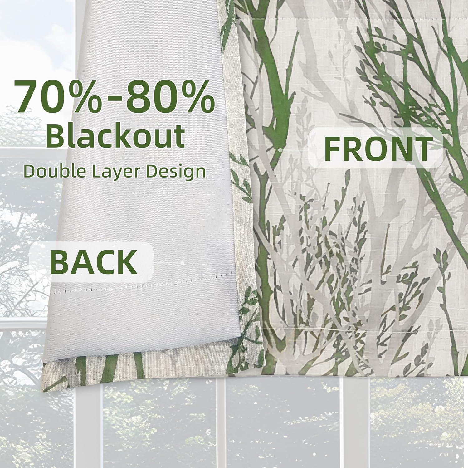 imageDriftAway Tree Branch Linen Lined Valance Double Layer Thermal Insulated Room Darkening Blackout Valances 3 Inch Rod Pocket Short Window Valance for Living Room Bathroom 52 Inch by 14 Inch BlueLoden Green