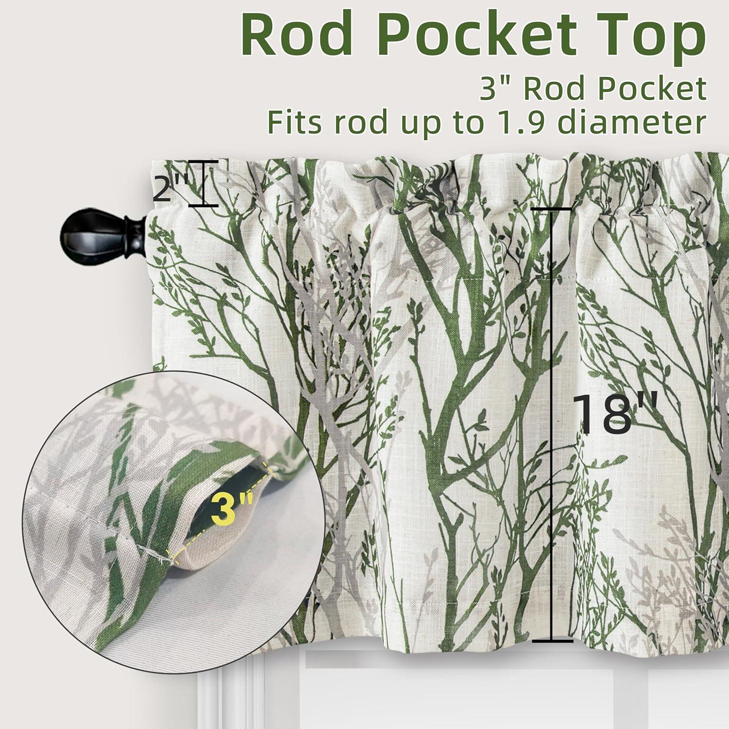 imageDriftAway Tree Branch Linen Lined Valance Double Layer Thermal Insulated Room Darkening Blackout Valances 3 Inch Rod Pocket Short Window Valance for Living Room Bathroom 52 Inch by 14 Inch BlueLoden Green